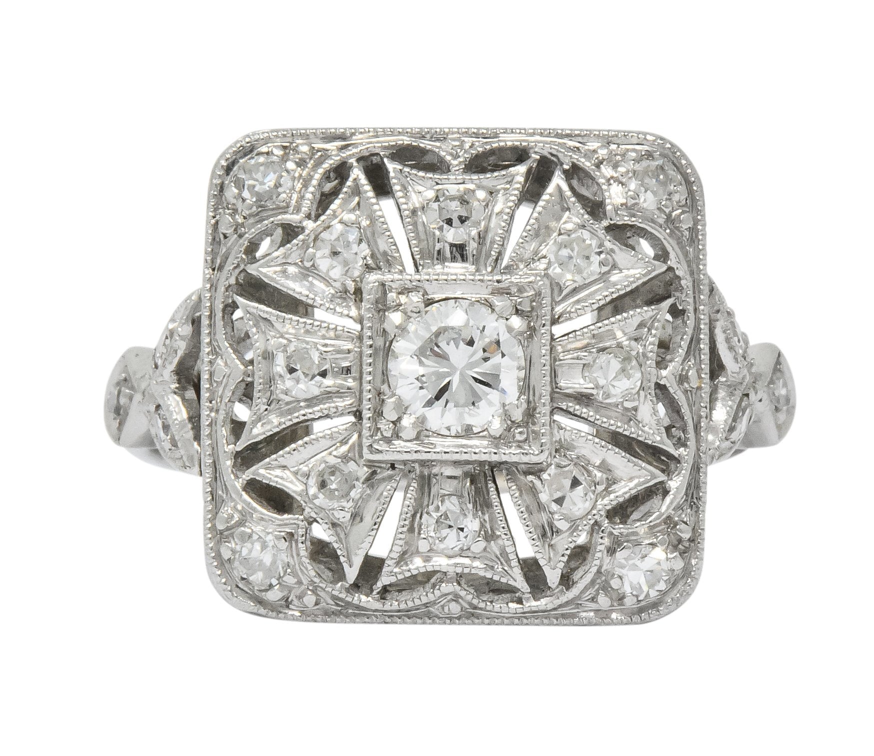 Edwardian Diamond Platinum Geometric Dinner Ring - Wilson's Estate Jewelry