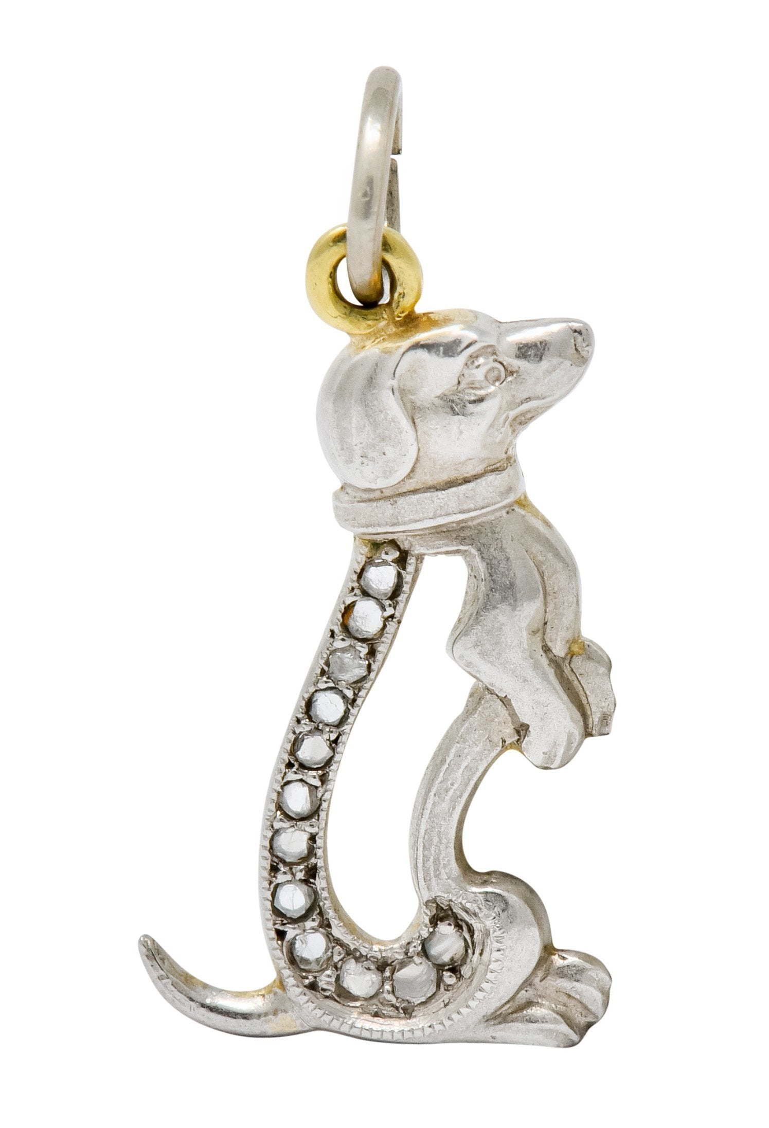 Edwardian Diamond Platinum-Topped 18 Karat Gold Dachshund Dog Charm - Wilson's Estate Jewelry