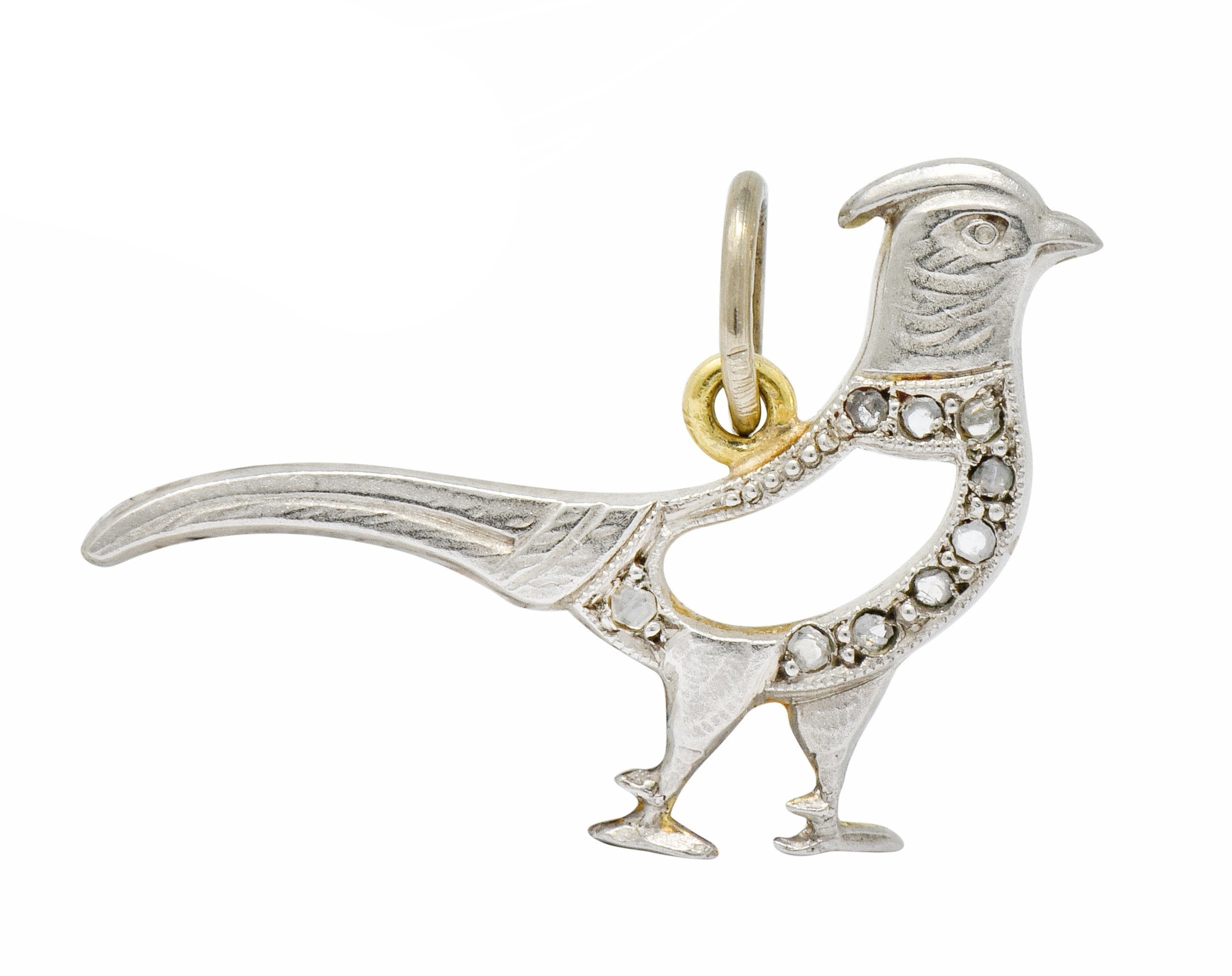 Edwardian Diamond Platinum-Topped 18 Karat Gold Pheasant Bird Charm - Wilson's Estate Jewelry