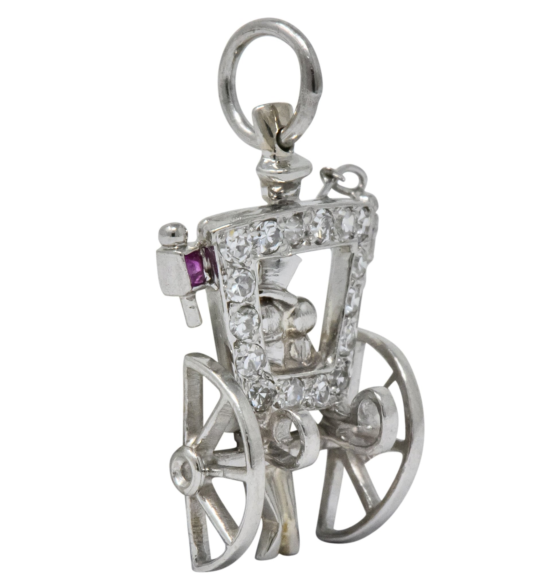 Edwardian Diamond Ruby Platinum Just Married Couple in Carriage Charm - Wilson's Estate Jewelry