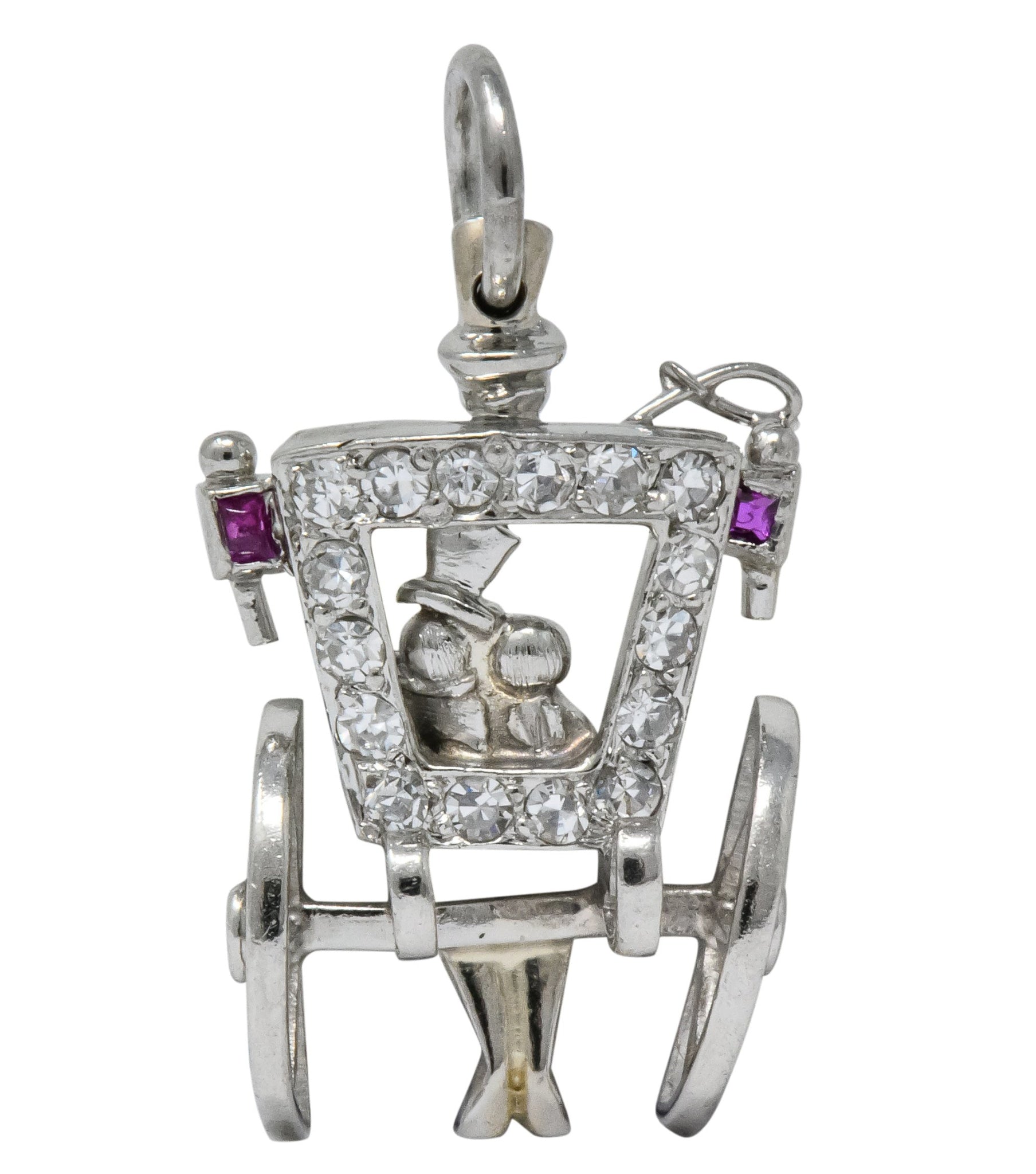 Edwardian Diamond Ruby Platinum Just Married Couple in Carriage Charm - Wilson's Estate Jewelry