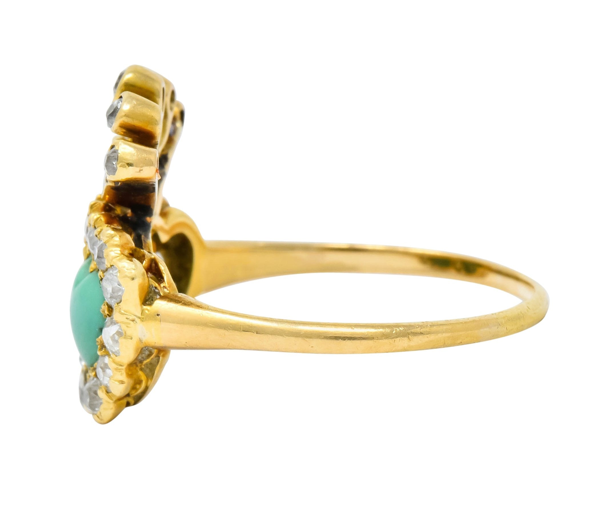 Edwardian Old European Diamond Turquoise 18 Karat Gold Double Heart Cluster Ring - Wilson's Estate Jewelry