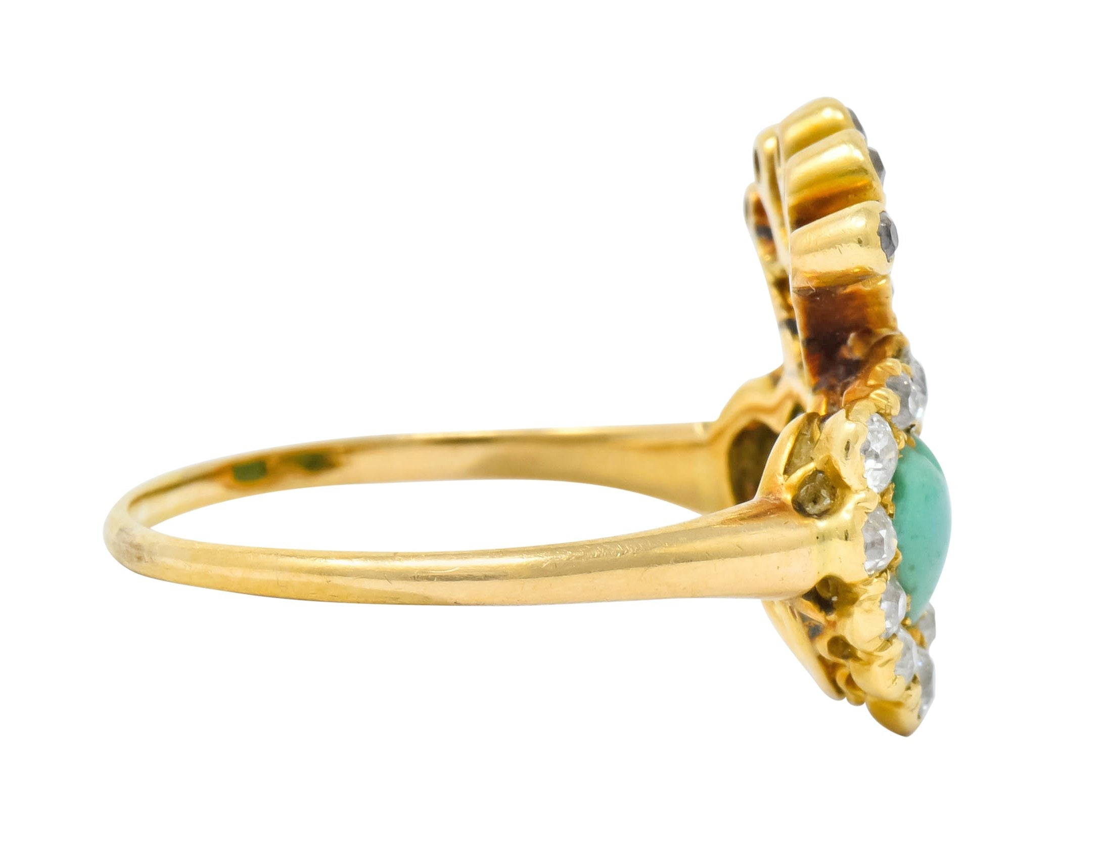 Edwardian Old European Diamond Turquoise 18 Karat Gold Double Heart Cluster Ring - Wilson's Estate Jewelry