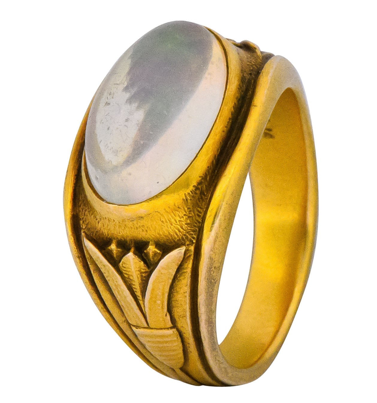 Egyptian Revival Art Nouveau Jelly Opal 14 Karat Gold Floral Ring - Wilson's Estate Jewelry