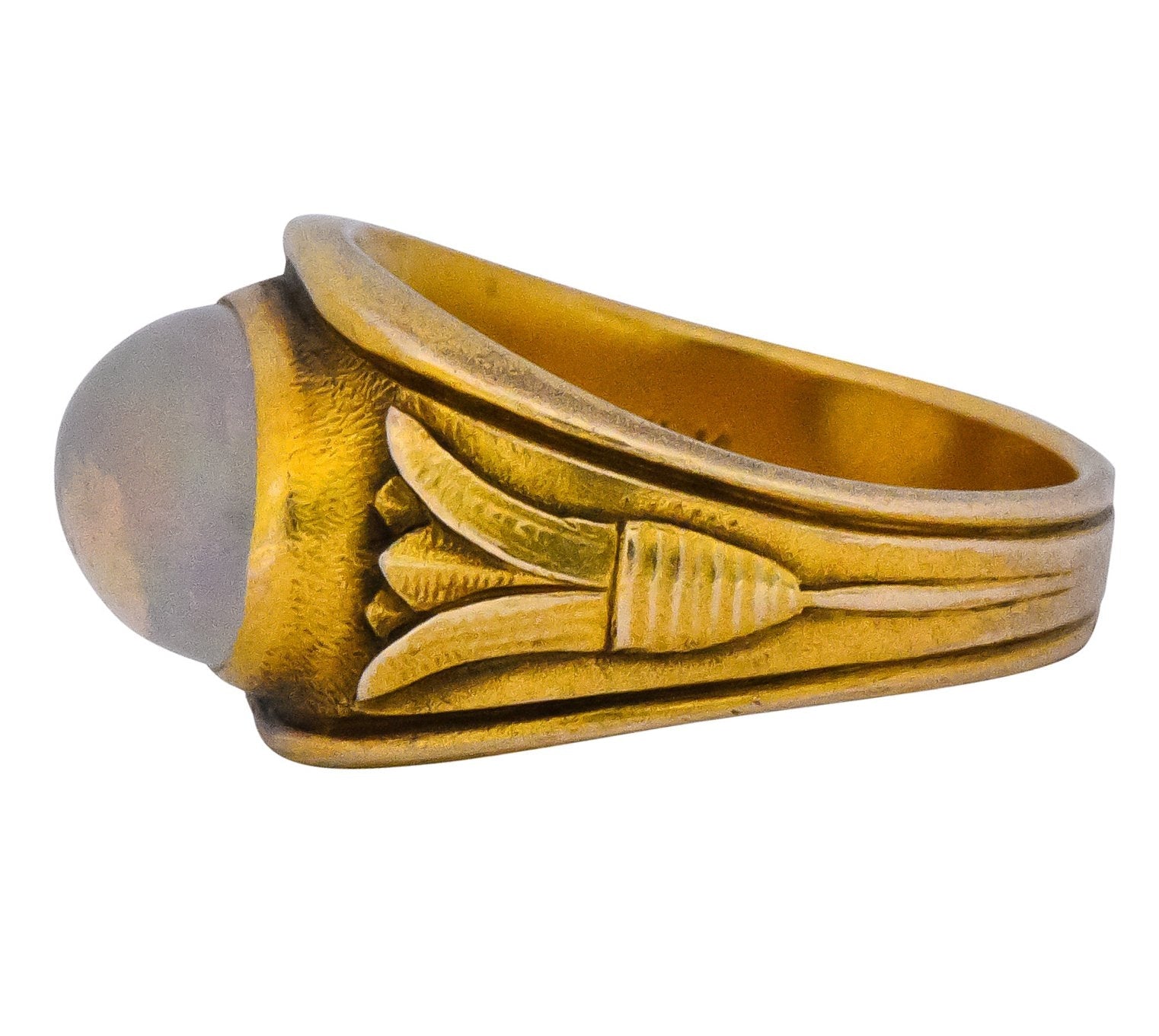 Egyptian Revival Art Nouveau Jelly Opal 14 Karat Gold Floral Ring - Wilson's Estate Jewelry