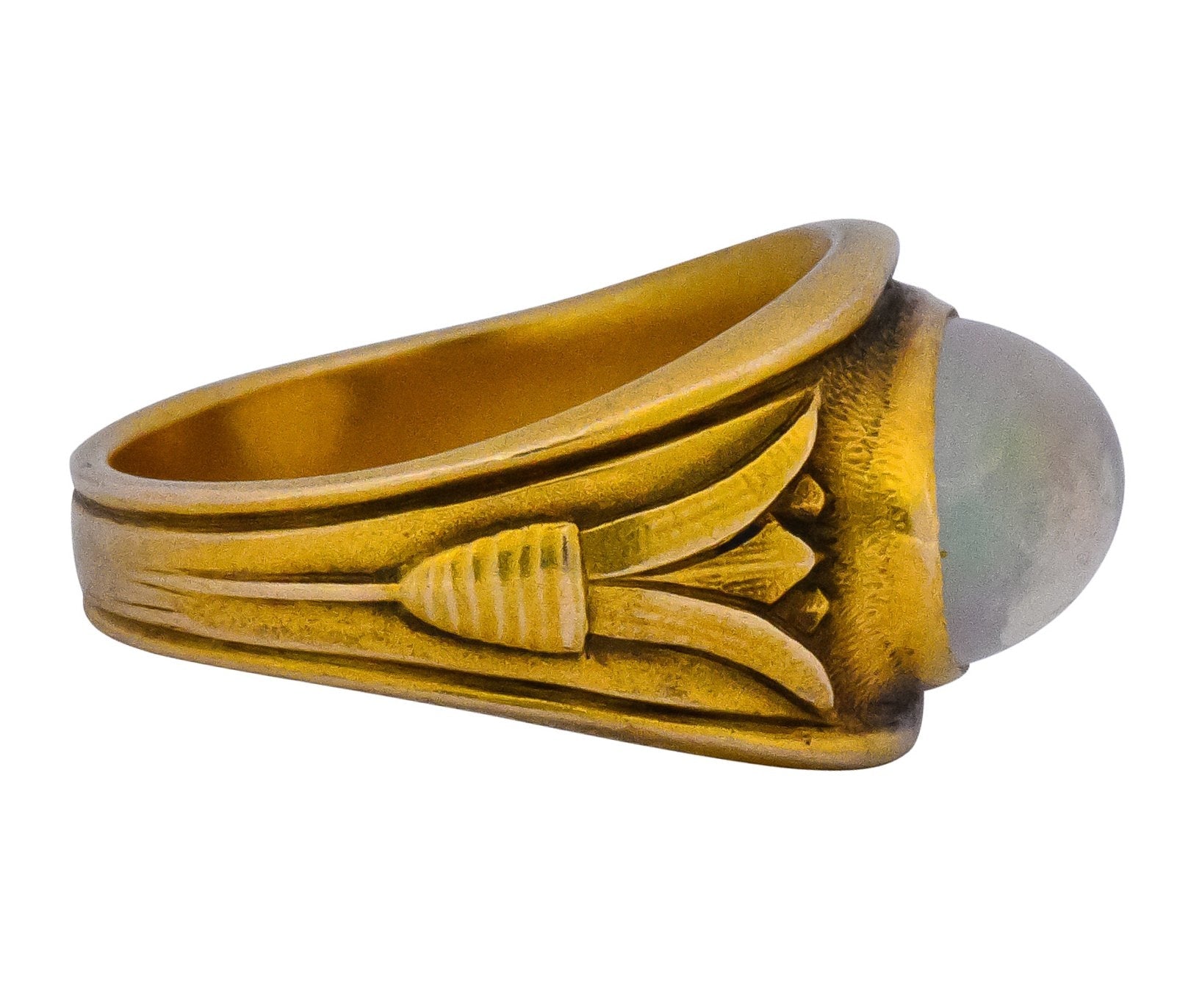 Egyptian Revival Art Nouveau Jelly Opal 14 Karat Gold Floral Ring - Wilson's Estate Jewelry