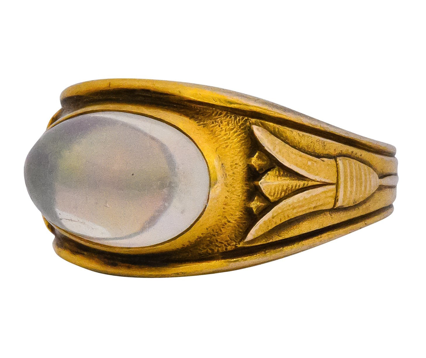 Egyptian Revival Art Nouveau Jelly Opal 14 Karat Gold Floral Ring - Wilson's Estate Jewelry