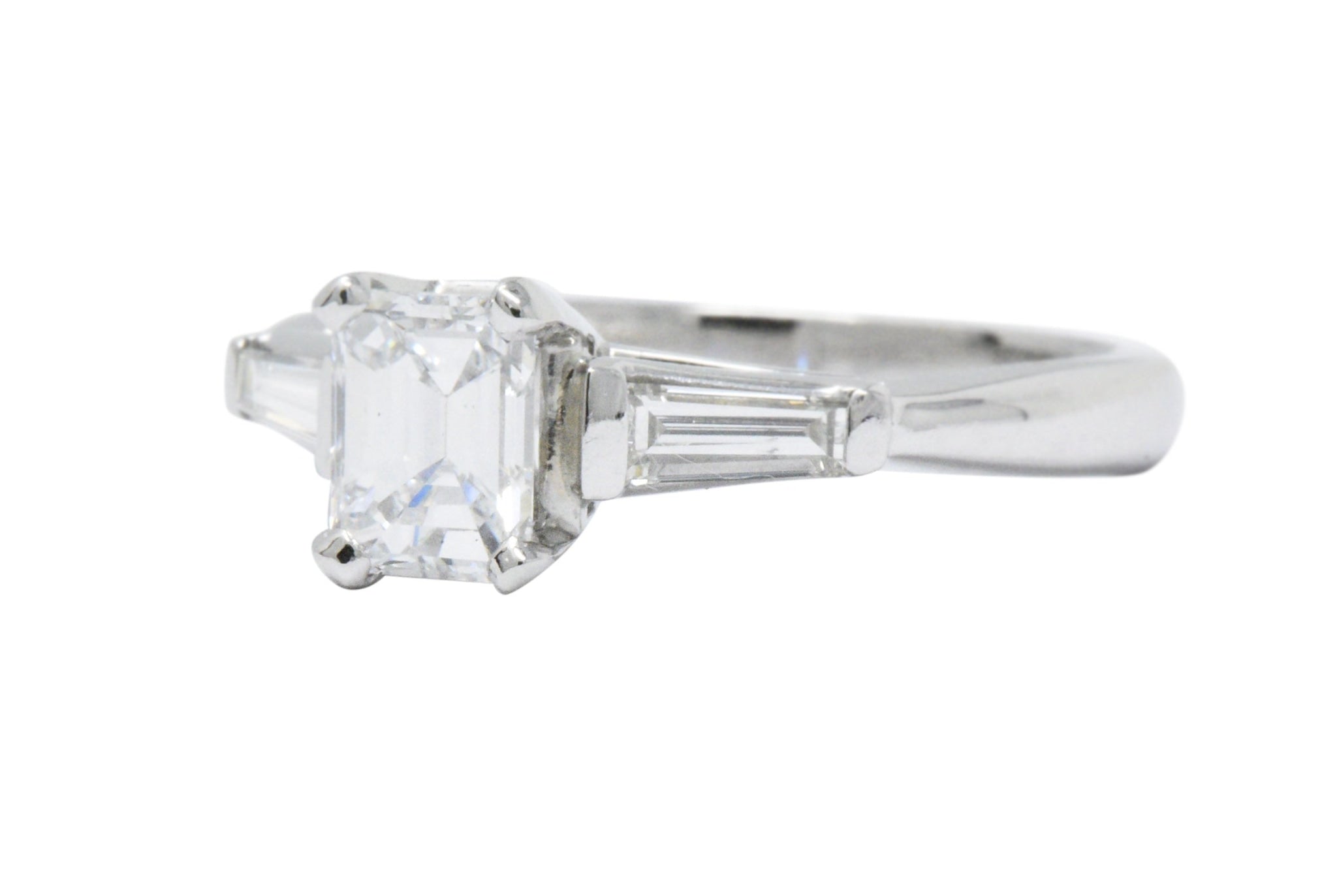 Elegant Retro 1.15 CTW Emerald Cut Diamond Platinum Engagement Ring GIA Wilson's Estate Jewelry