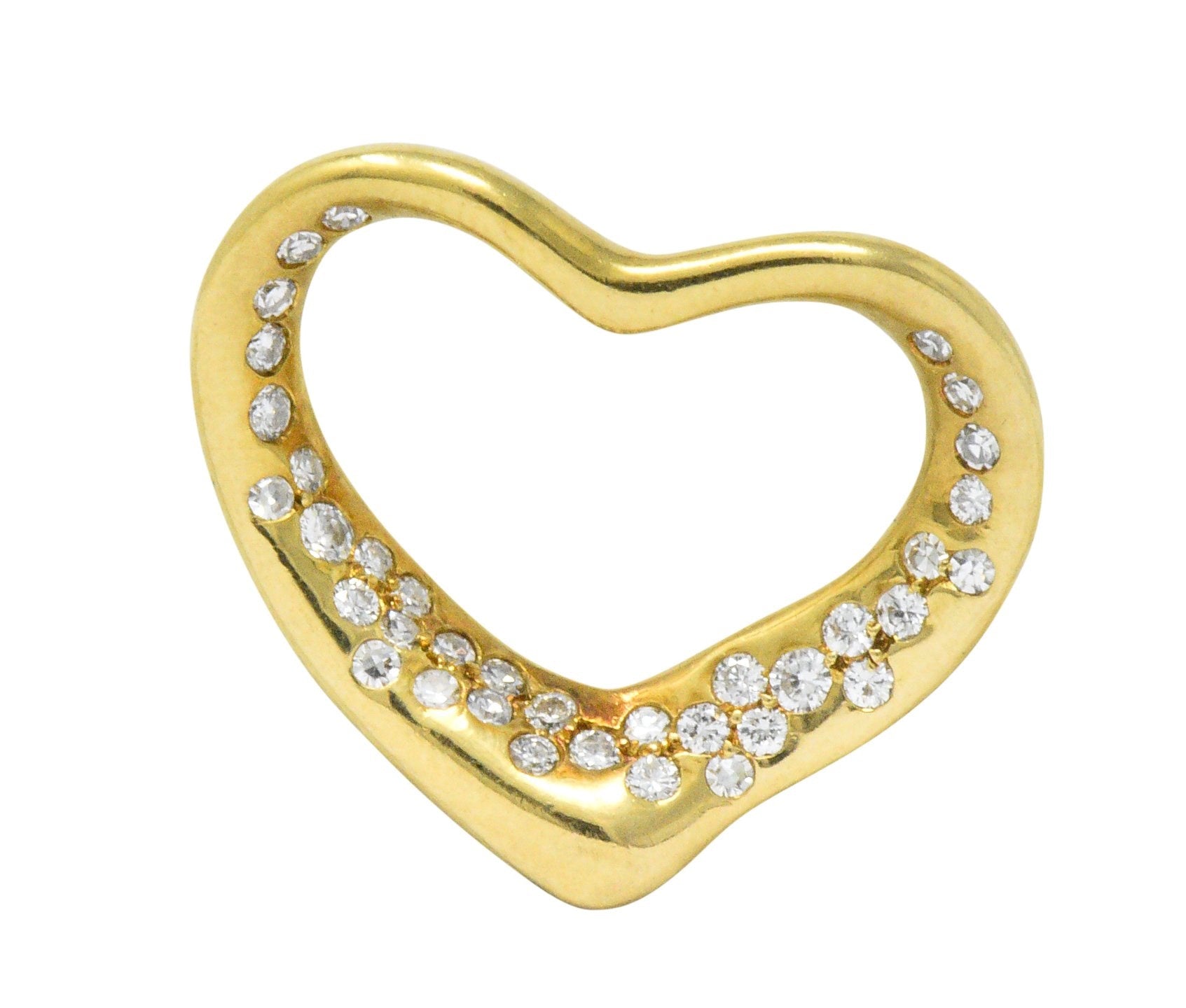 Elsa Peretti Tiffany & Co. 0.35 CTW Diamond 18 Karat Gold 22MM Open Heart Pendant Wilson's Estate Jewelry