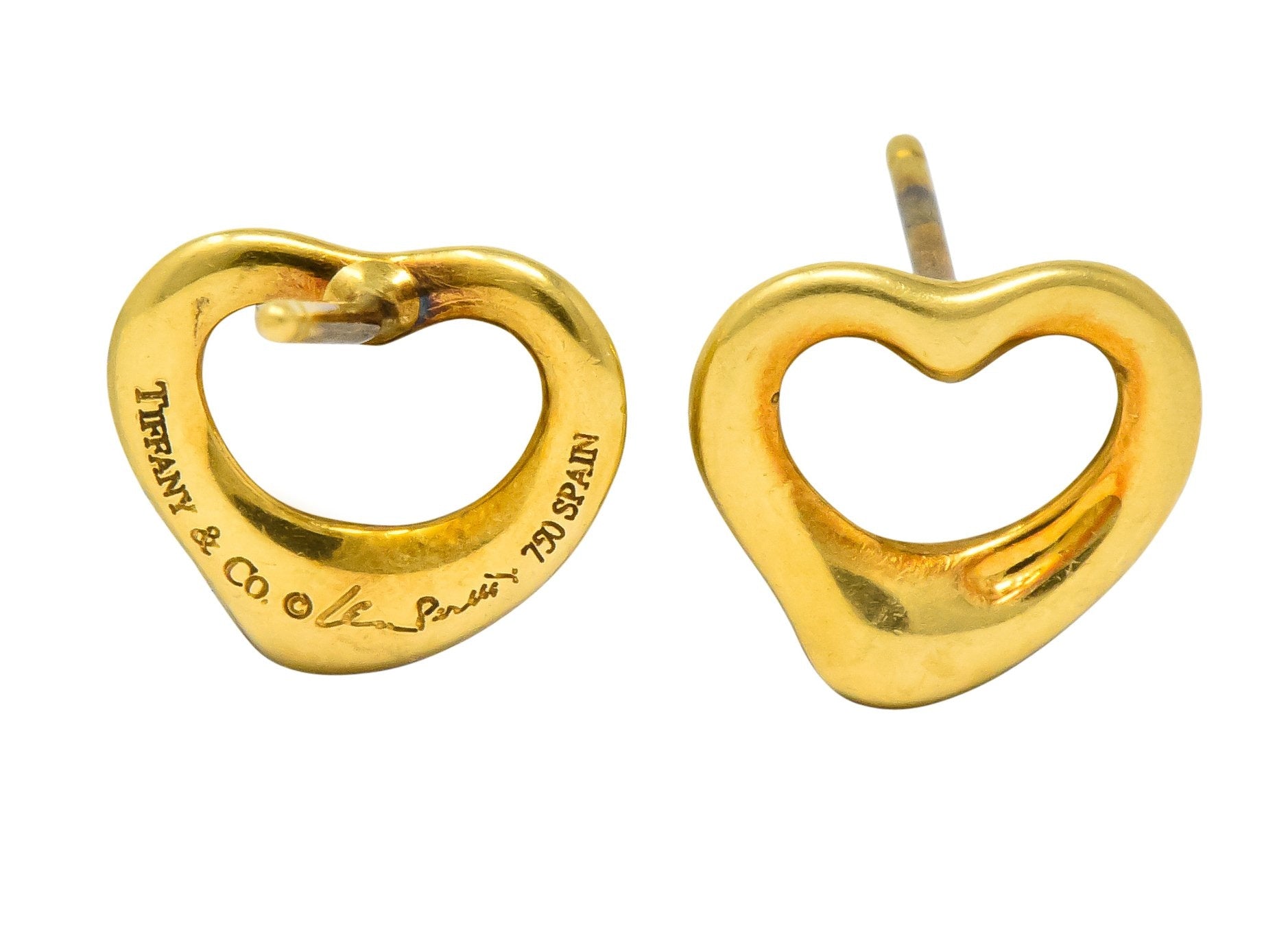 Elsa Peretti Tiffany & Co. 18 Karat Gold Open Heart Earrings - Wilson's Estate Jewelry