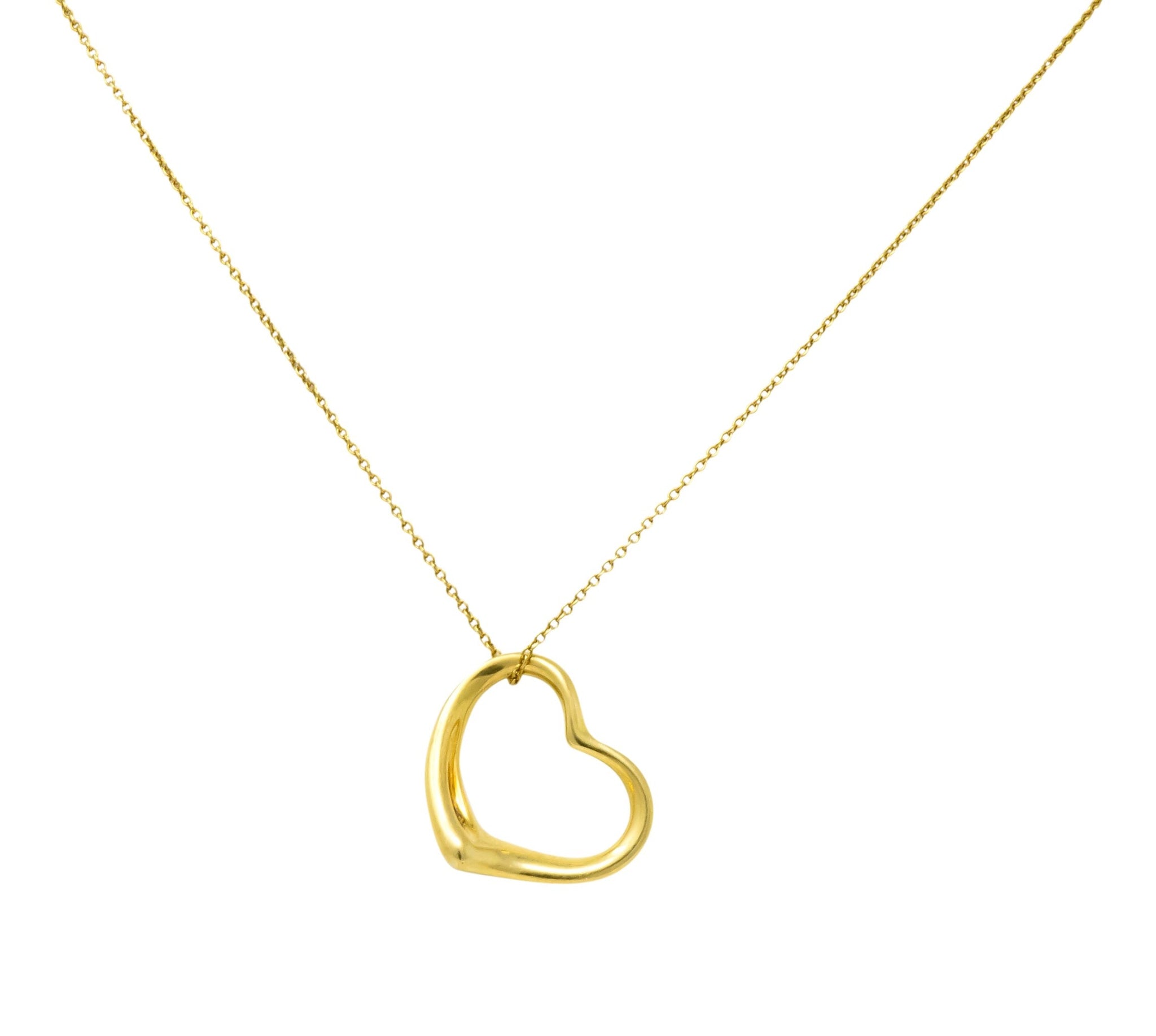 Elsa Peretti Tiffany & Co. 18 Karat Gold Open Heart Pendant Necklace - Wilson's Estate Jewelry