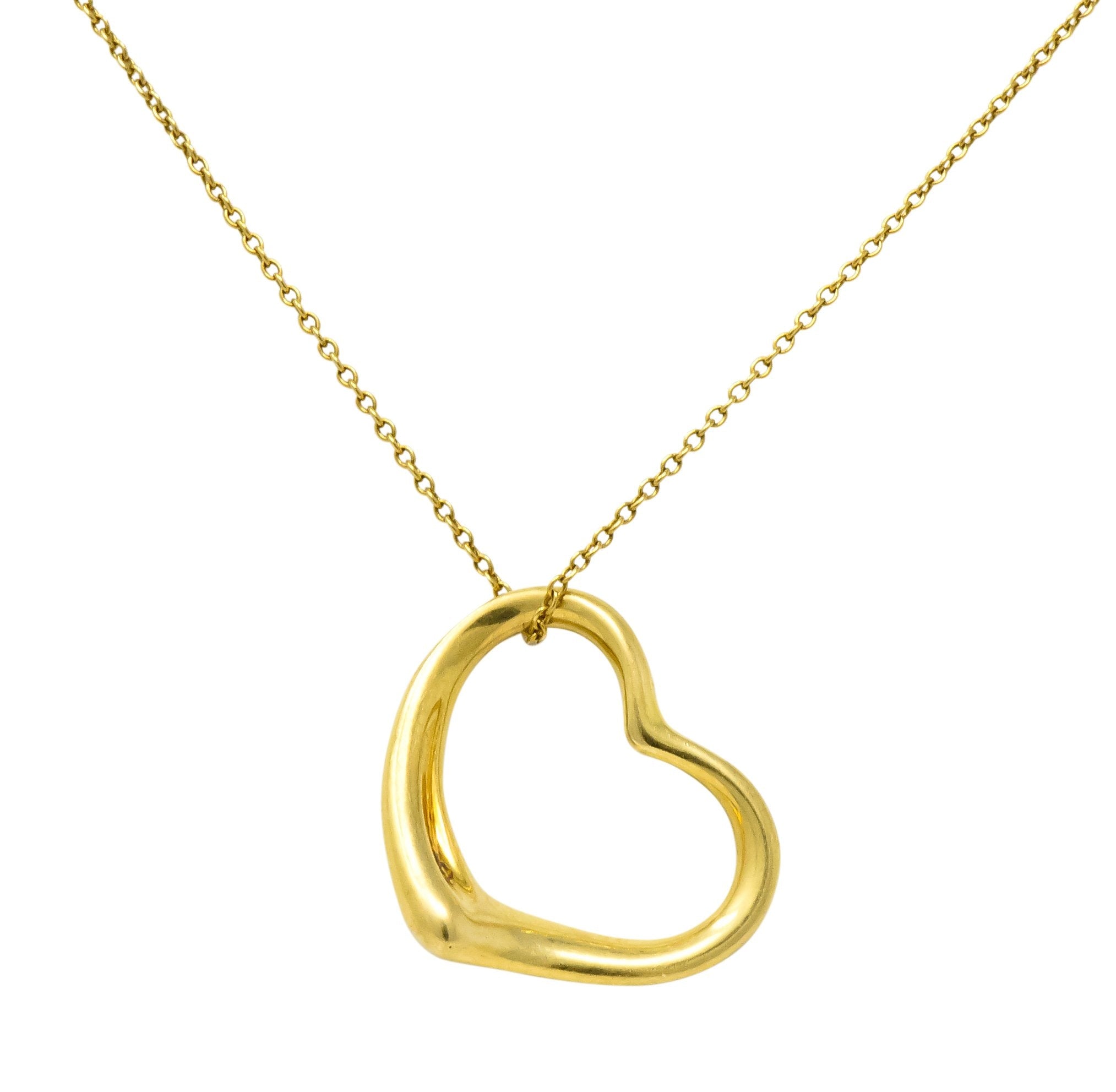 Elsa Peretti Tiffany & Co. 18 Karat Gold Open Heart Pendant Necklace - Wilson's Estate Jewelry