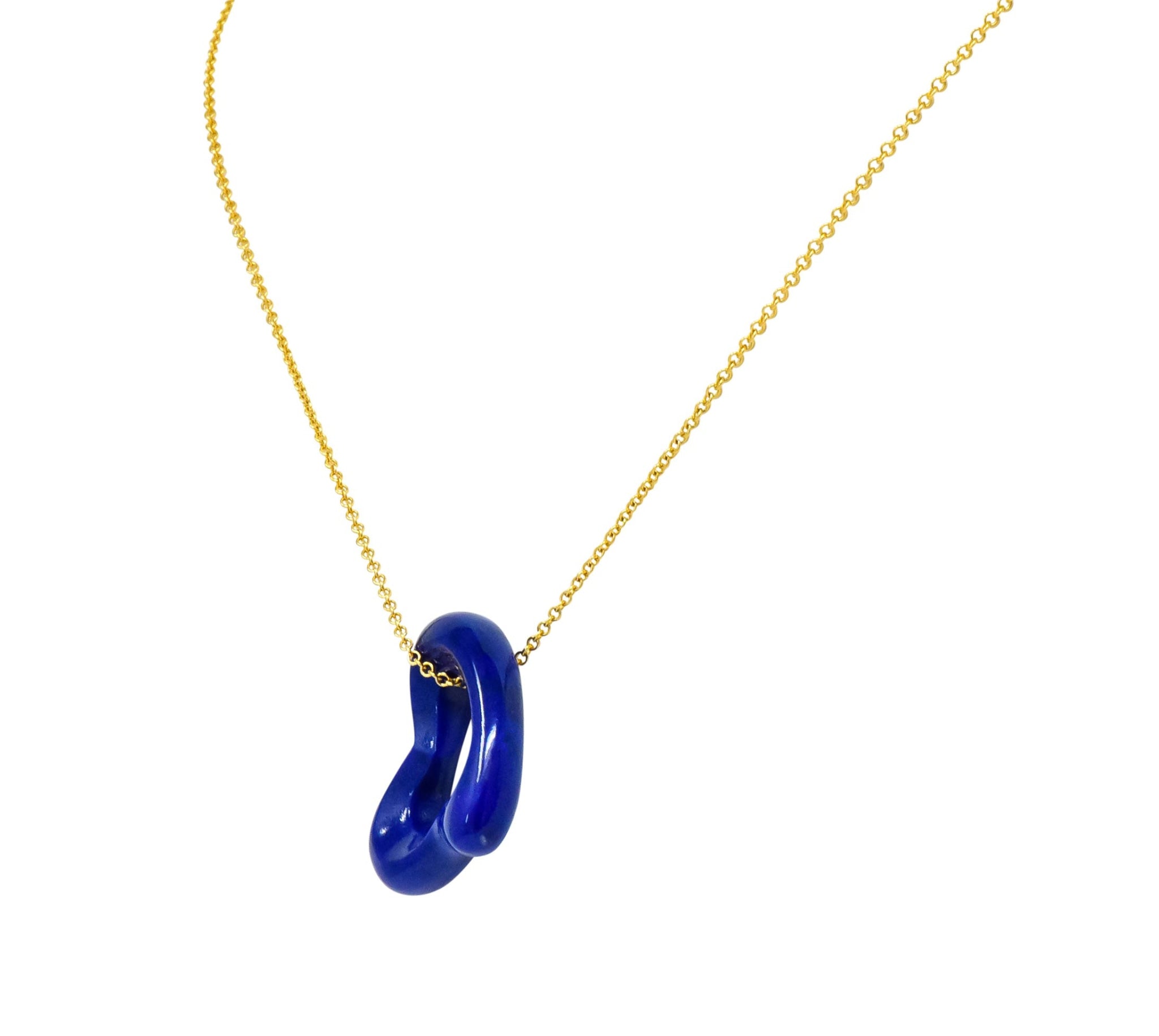 Elsa Peretti Tiffany & Co. Lapis Lazuli 18 Karat Gold Open Heart Pendant Necklace - Wilson's Estate Jewelry