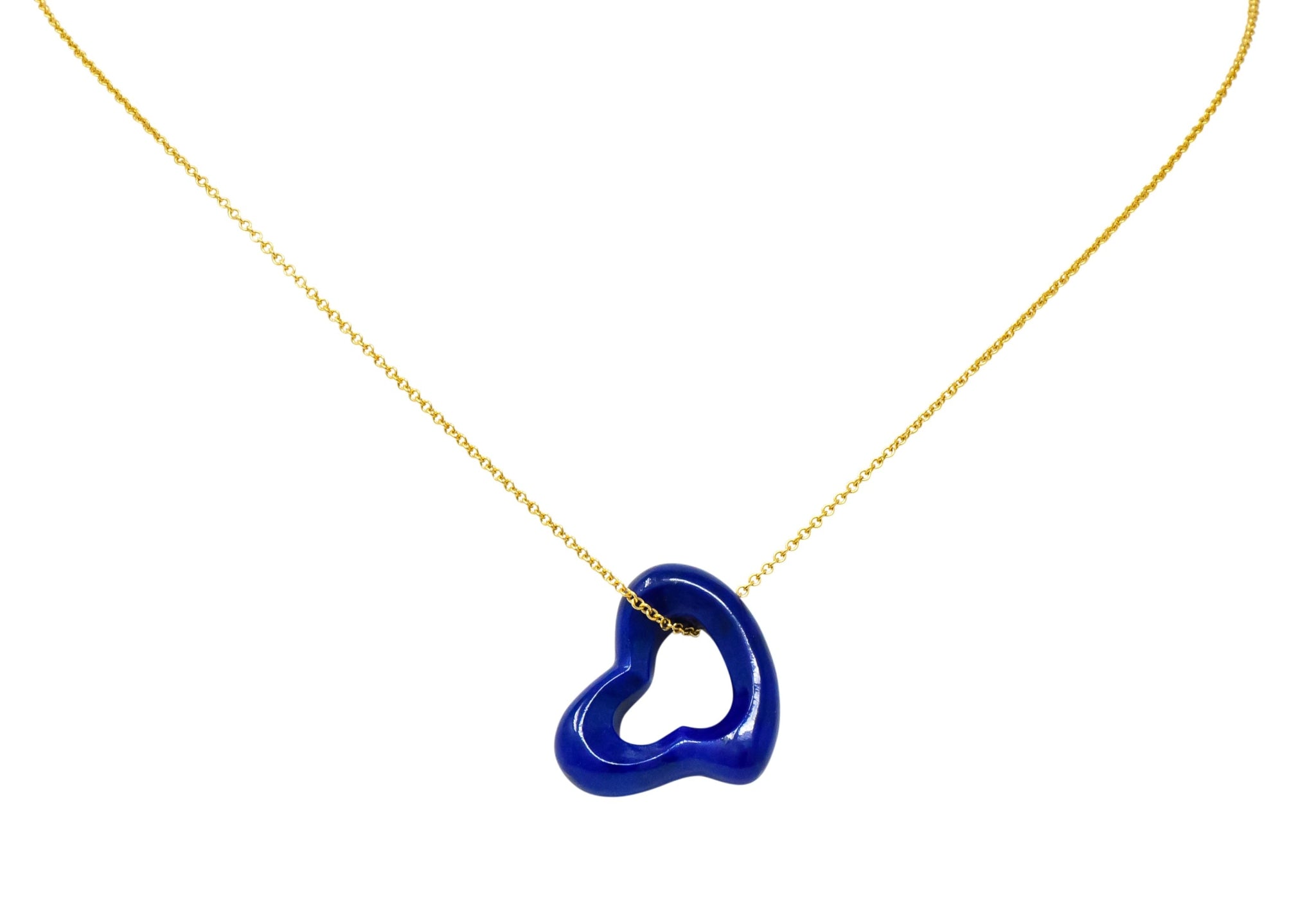 Elsa Peretti Tiffany & Co. Lapis Lazuli 18 Karat Gold Open Heart Pendant Necklace - Wilson's Estate Jewelry