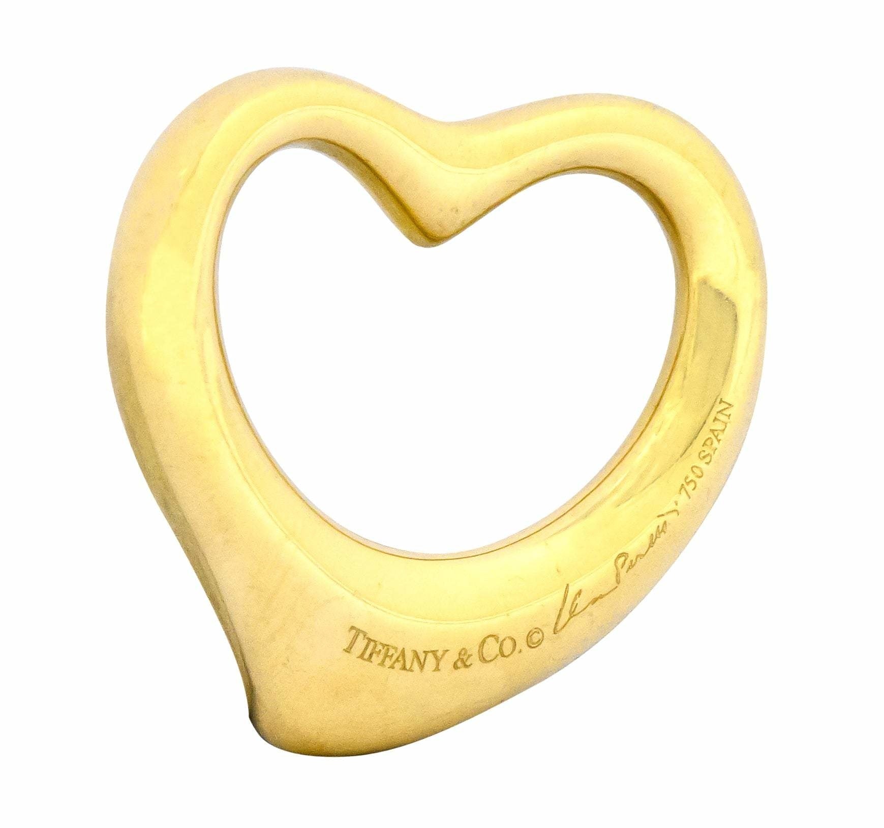 Elsa Peretti Tiffany & Co. Spain 18 Karat Gold 25MM Open Heart Pendant - Wilson's Estate Jewelry