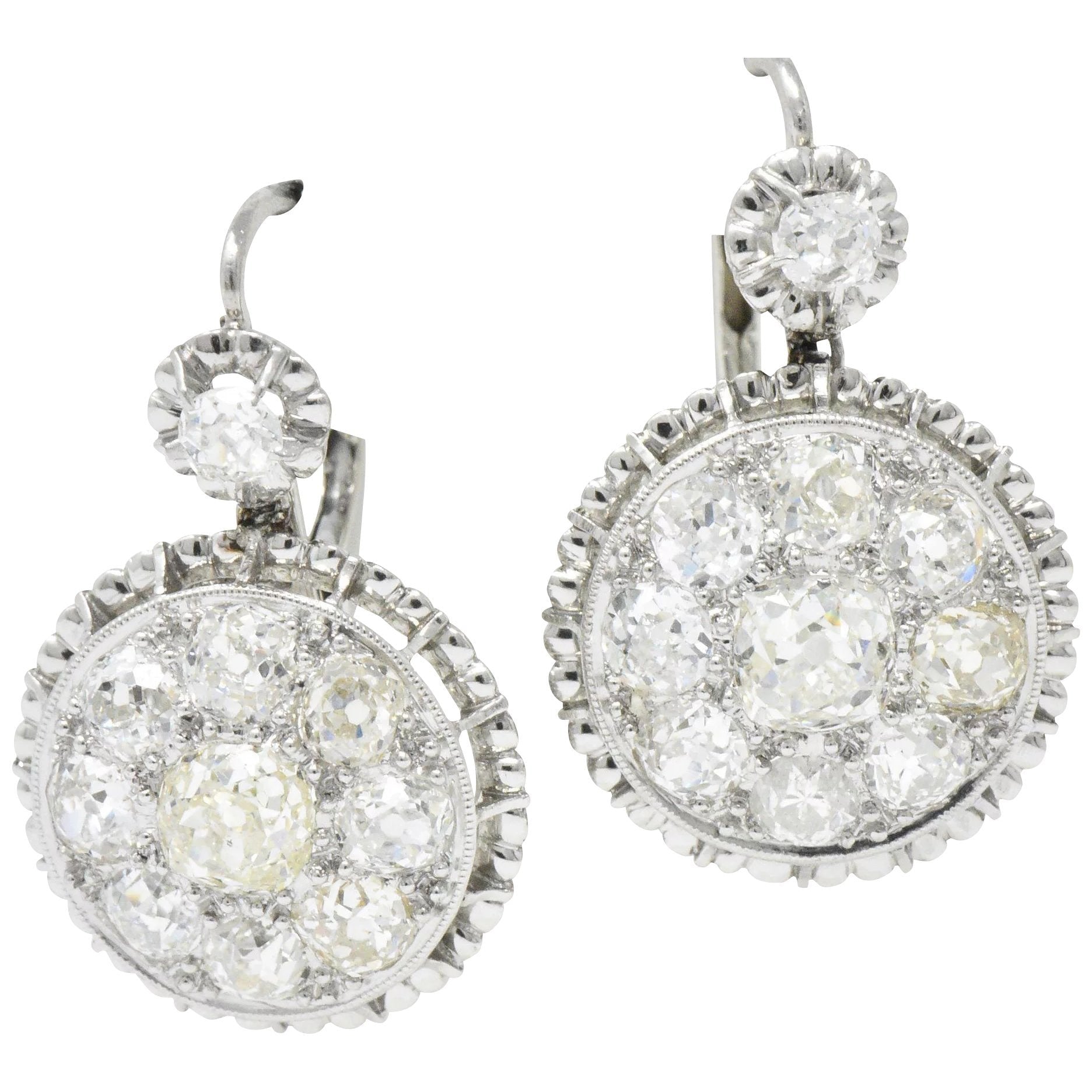 Exceptional Edwardian 4.09 CTW Diamond Platinum Drop Earrings Wilson's Estate Jewelry