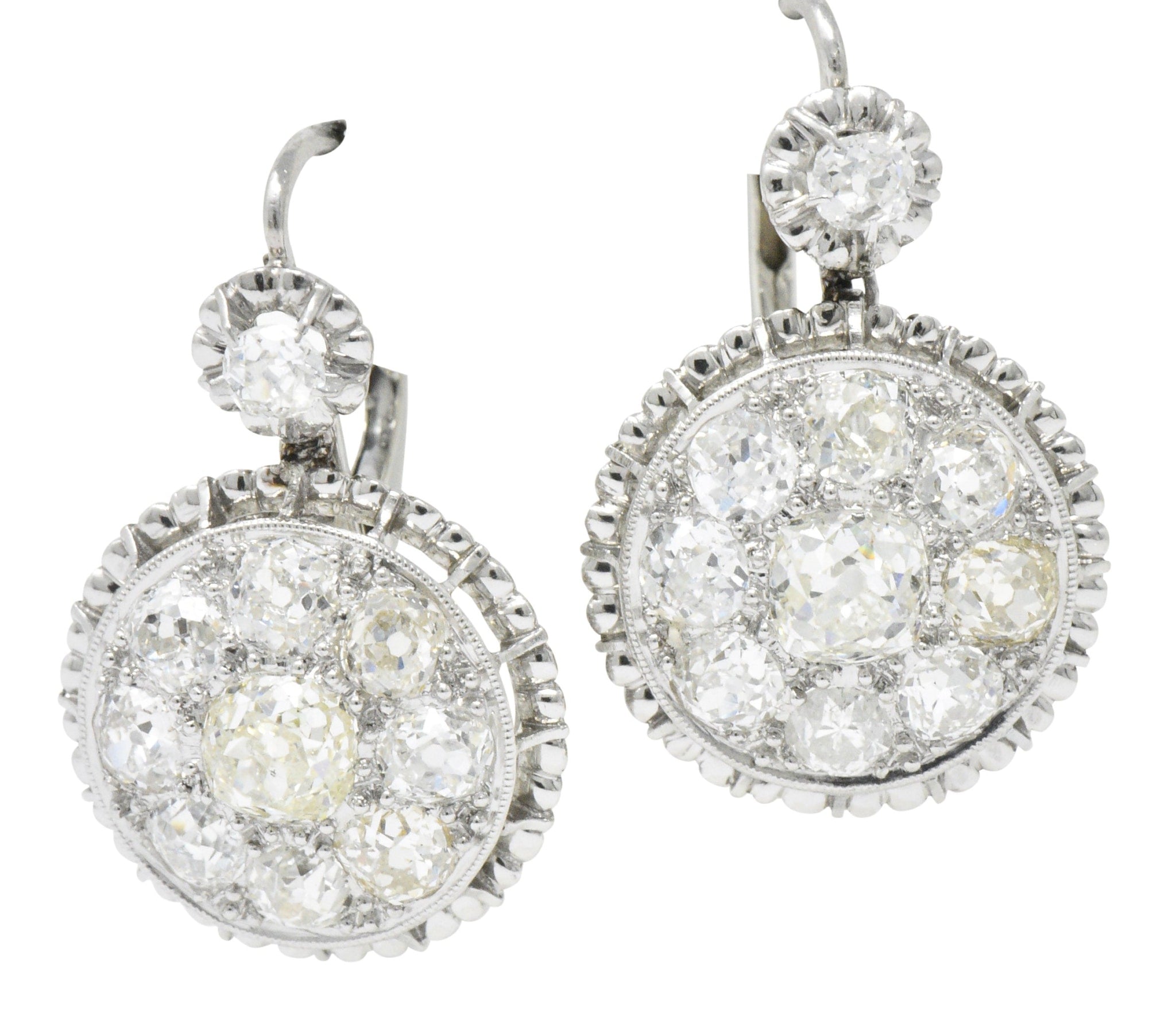 Exceptional Edwardian 4.09 CTW Diamond Platinum Drop Earrings Wilson's Estate Jewelry