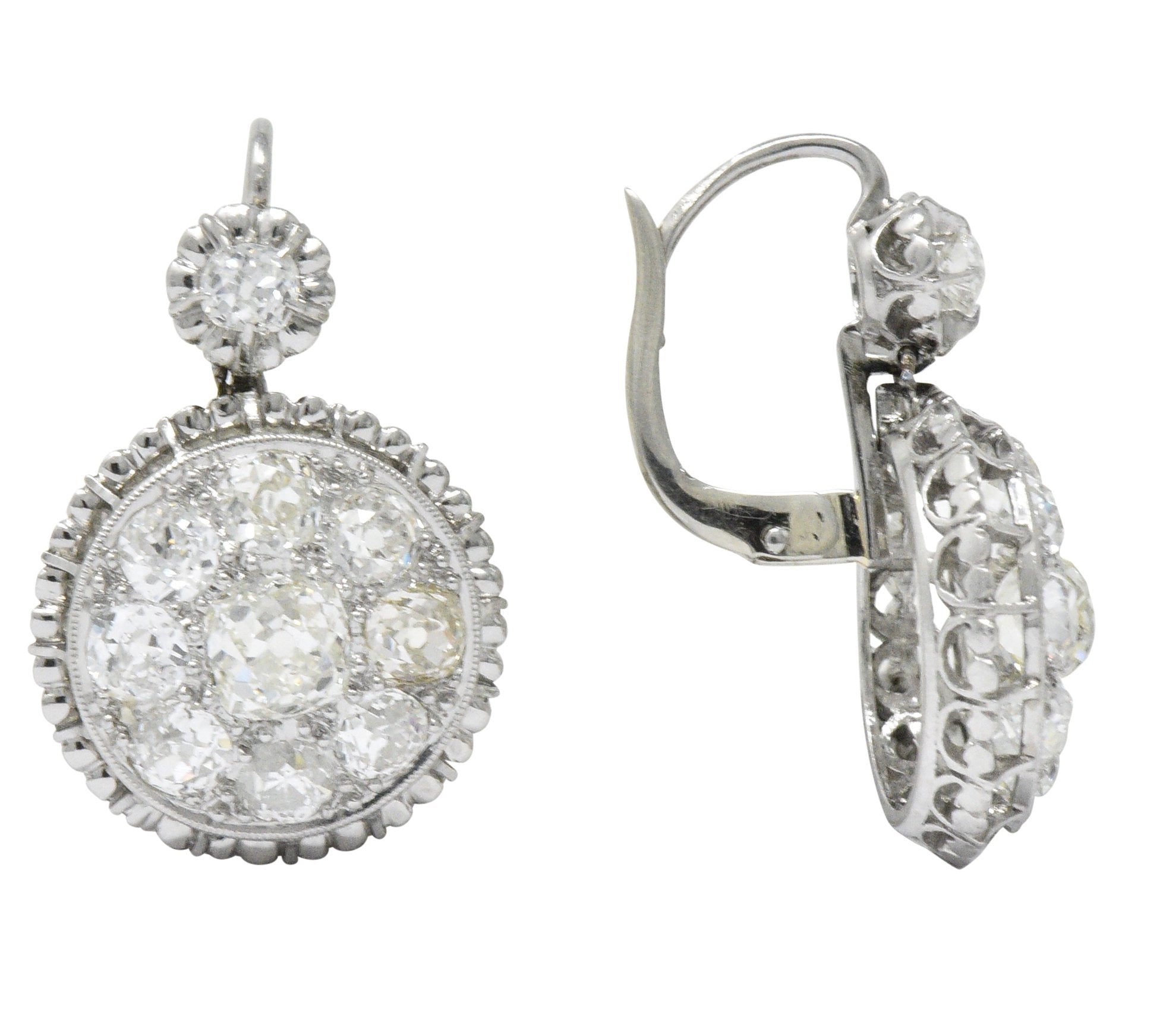 Exceptional Edwardian 4.09 CTW Diamond Platinum Drop Earrings Wilson's Estate Jewelry