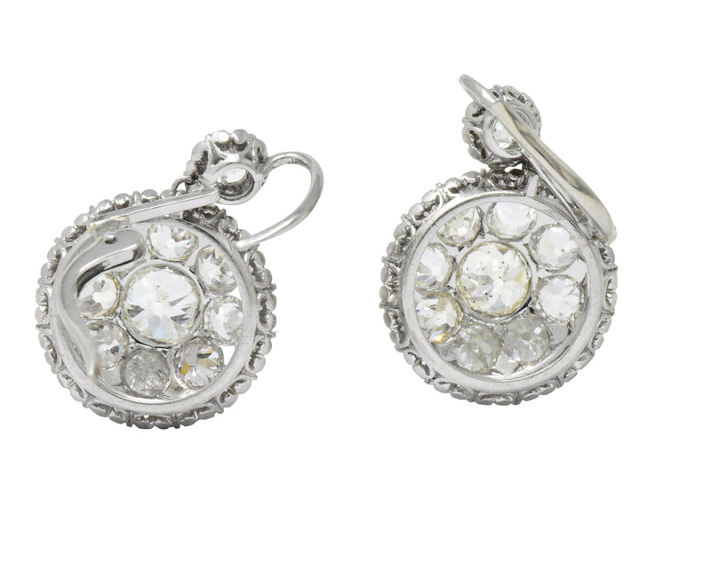 Exceptional Edwardian 4.09 CTW Diamond Platinum Drop Earrings Wilson's Estate Jewelry