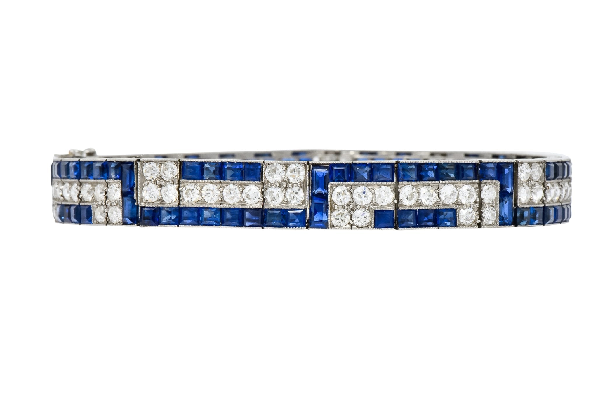 Exquisite Art Deco French 16.95 CTW Diamond Sapphire Platinum Line Bracelet - Wilson's Estate Jewelry