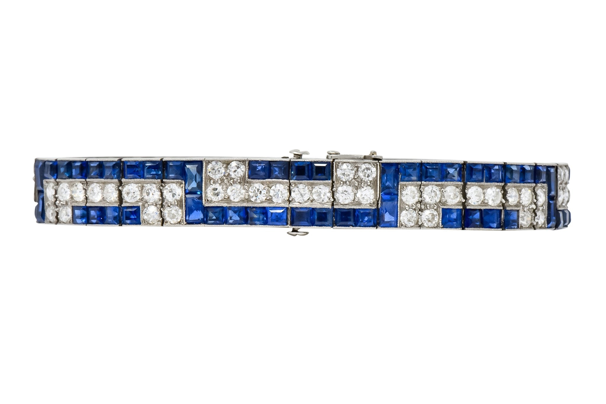 Exquisite Art Deco French 16.95 CTW Diamond Sapphire Platinum Line Bracelet - Wilson's Estate Jewelry