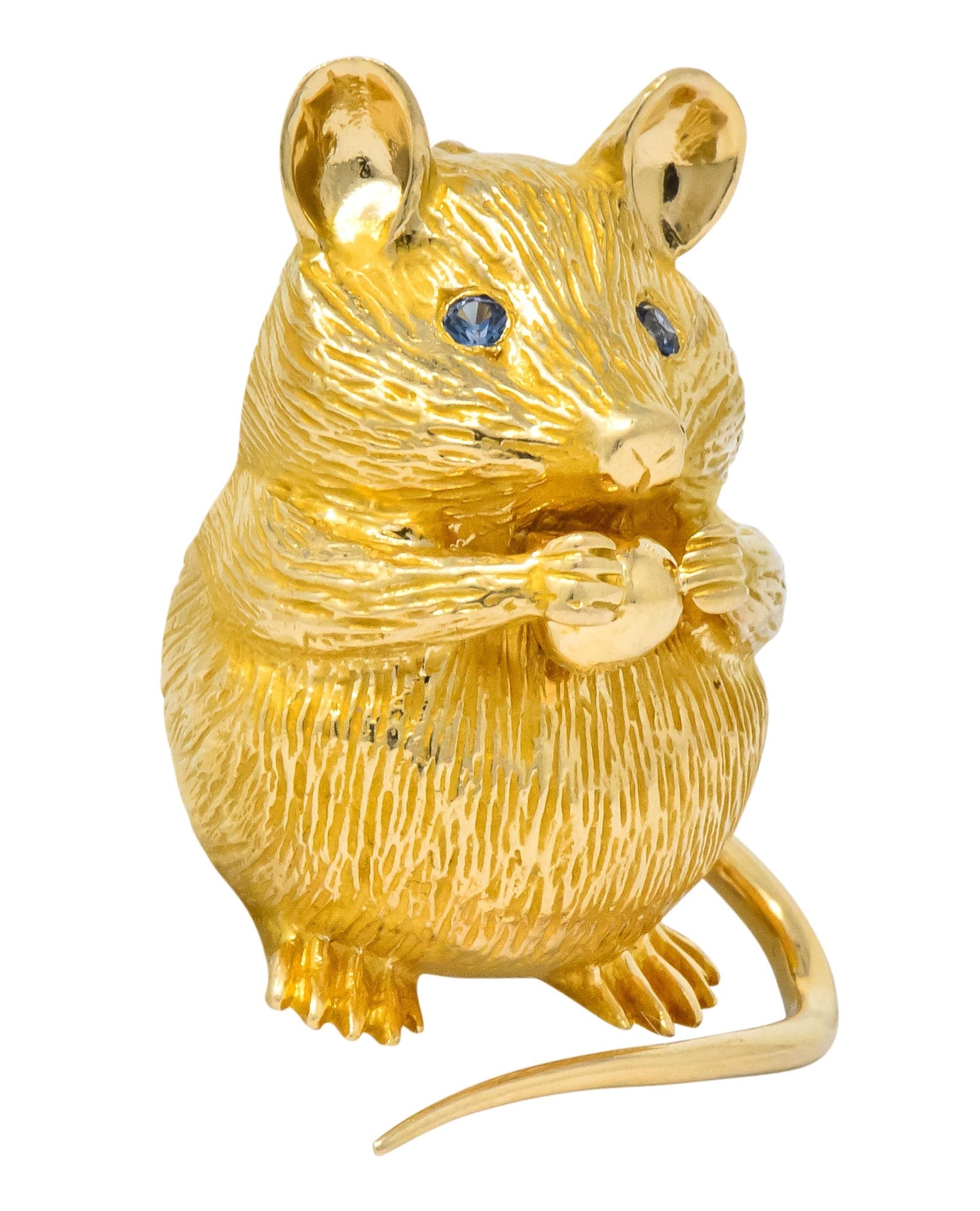 F.J. Cooper Retro Sapphire 14 Karat Gold Mouse Brooch - Wilson's Estate Jewelry