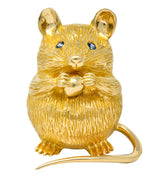 F.J. Cooper Retro Sapphire 14 Karat Gold Mouse Brooch - Wilson's Estate Jewelry