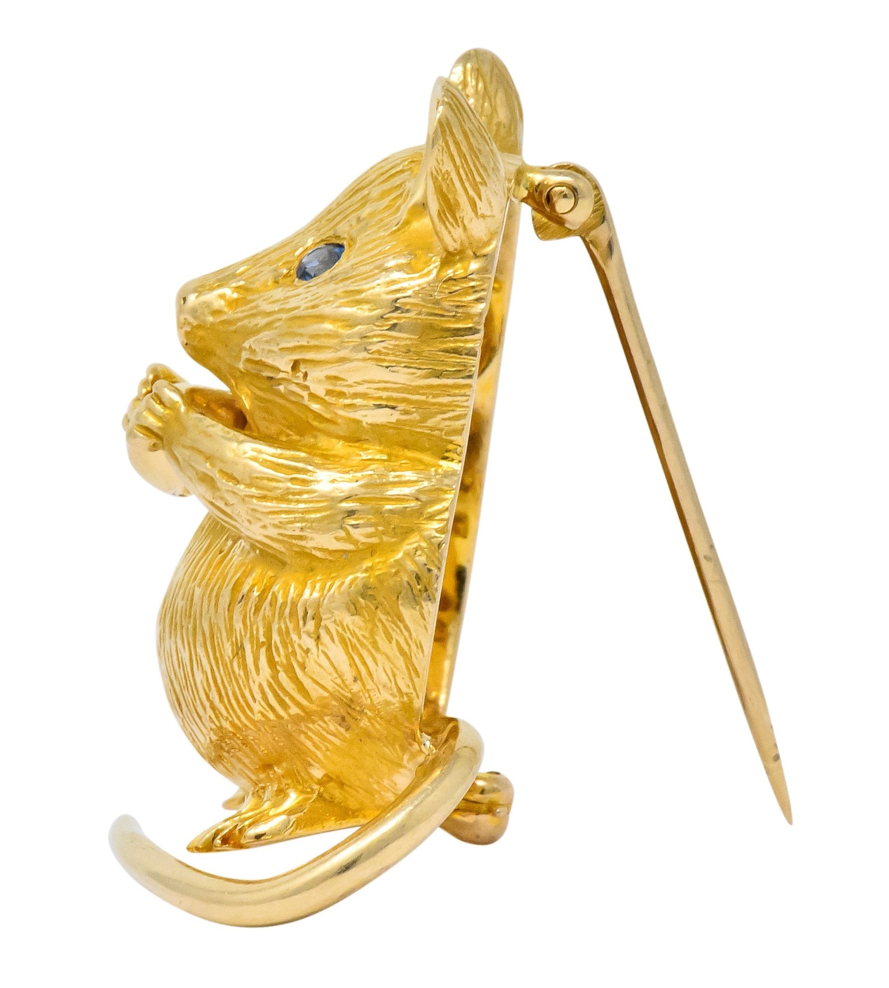 F.J. Cooper Retro Sapphire 14 Karat Gold Mouse Brooch - Wilson's Estate Jewelry