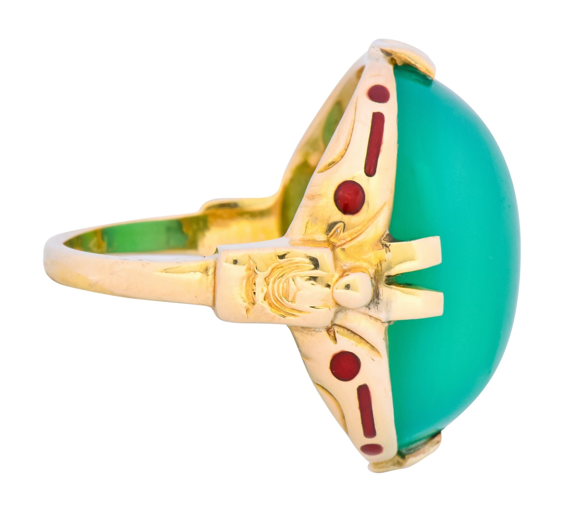 Felger Inc. Art Deco Egyptian Revival Enamel Chrysoprase Ring - Wilson's Estate Jewelry