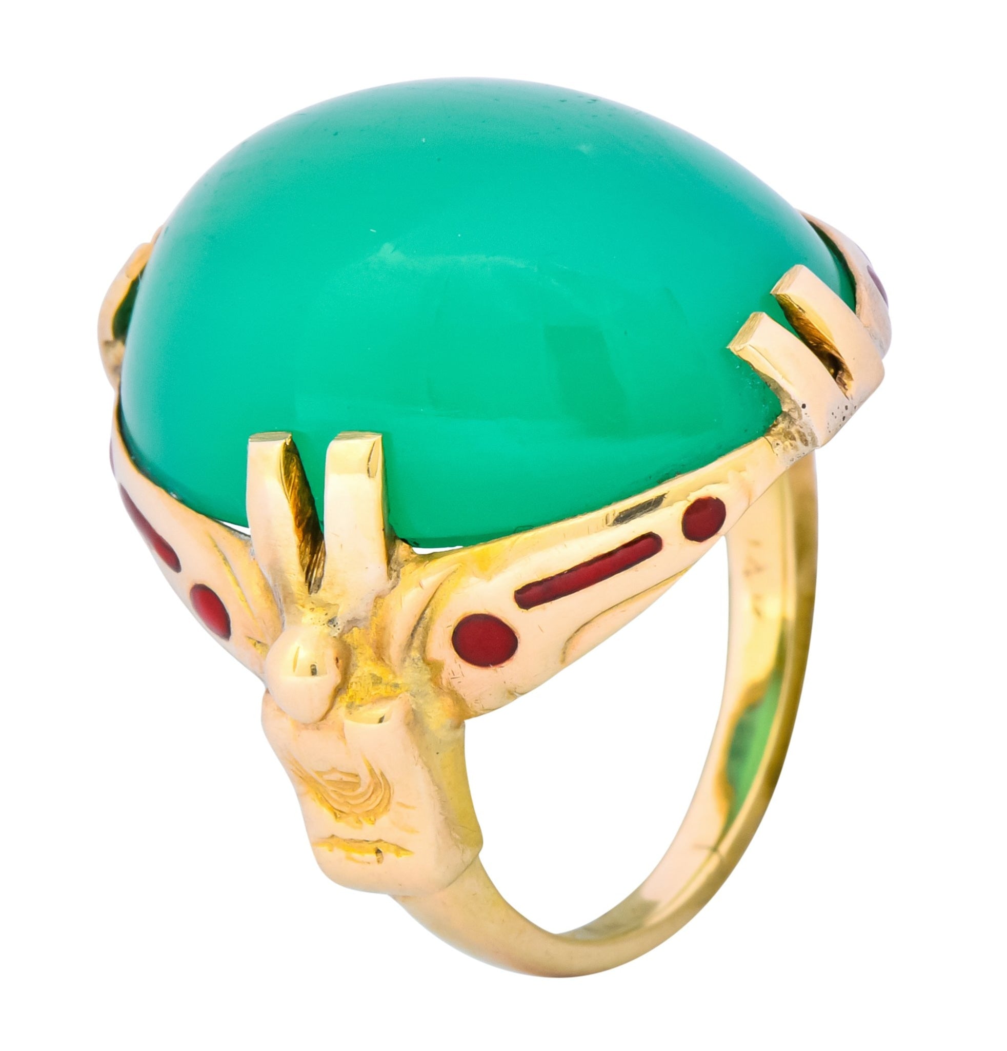 Felger Inc. Art Deco Egyptian Revival Enamel Chrysoprase Ring - Wilson's Estate Jewelry