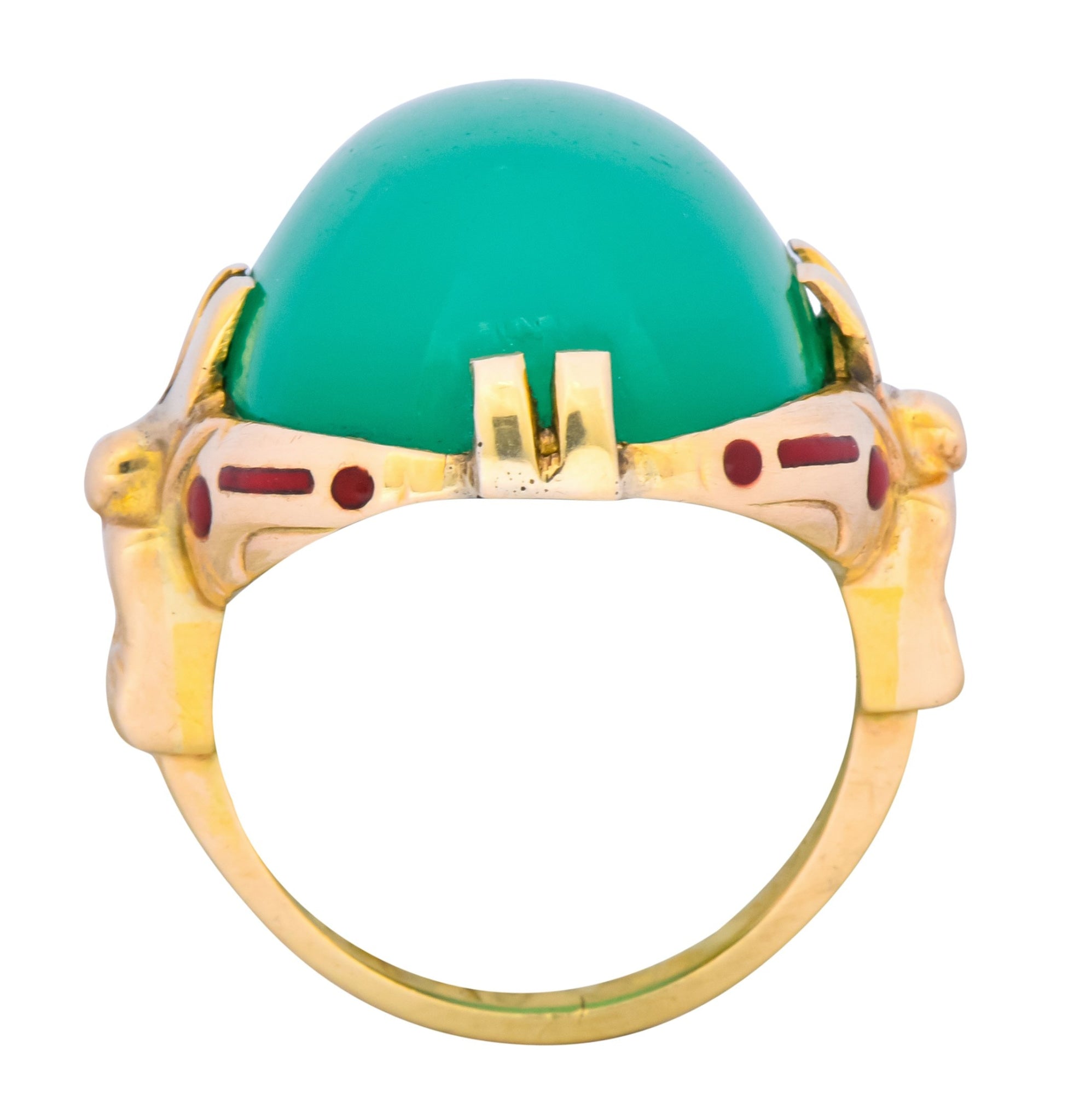 Felger Inc. Art Deco Egyptian Revival Enamel Chrysoprase Ring - Wilson's Estate Jewelry