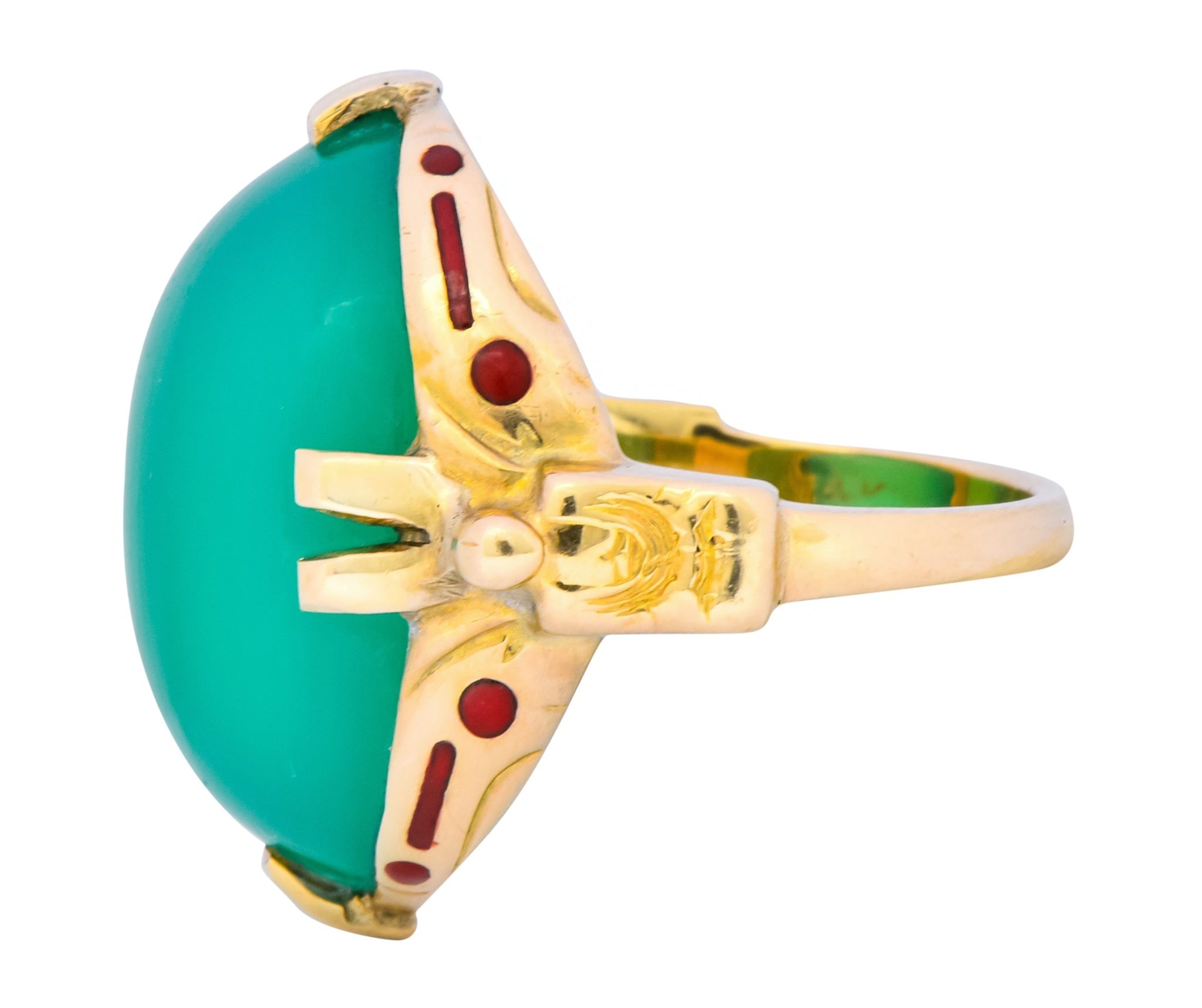 Felger Inc. Art Deco Egyptian Revival Enamel Chrysoprase Ring - Wilson's Estate Jewelry