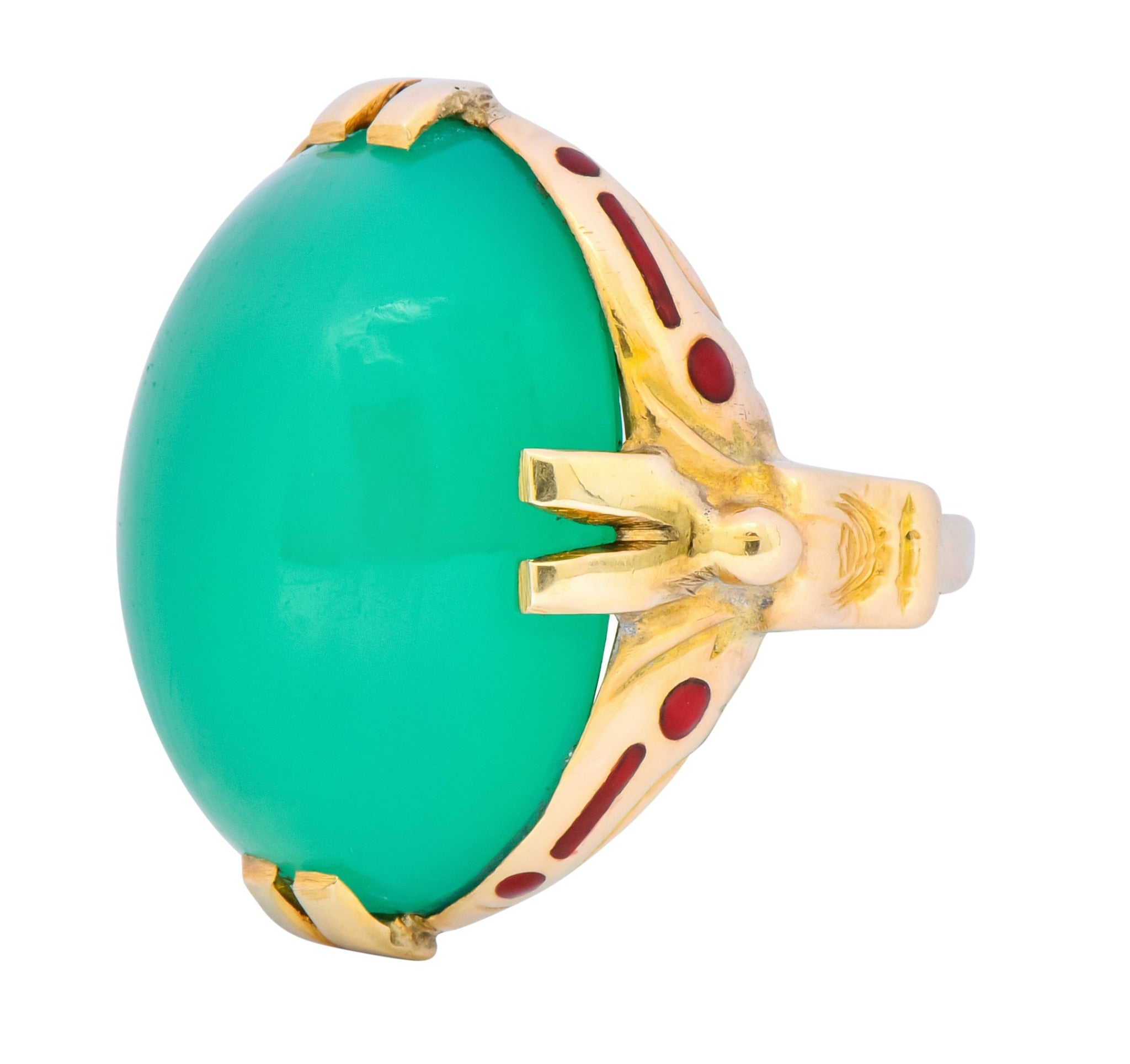 Felger Inc. Art Deco Egyptian Revival Enamel Chrysoprase Ring - Wilson's Estate Jewelry