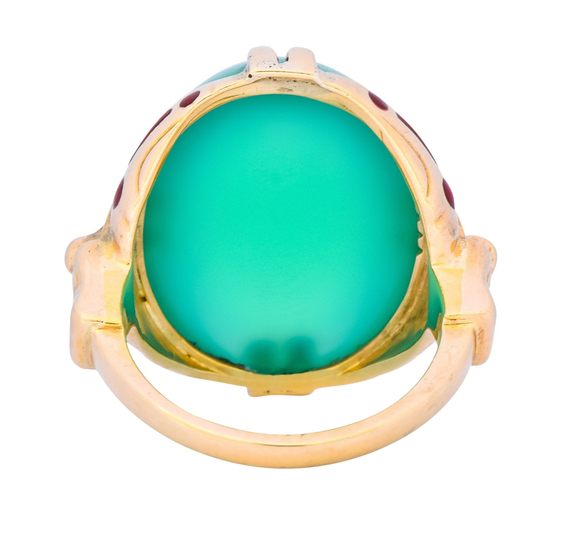 Felger Inc. Art Deco Egyptian Revival Enamel Chrysoprase Ring - Wilson's Estate Jewelry