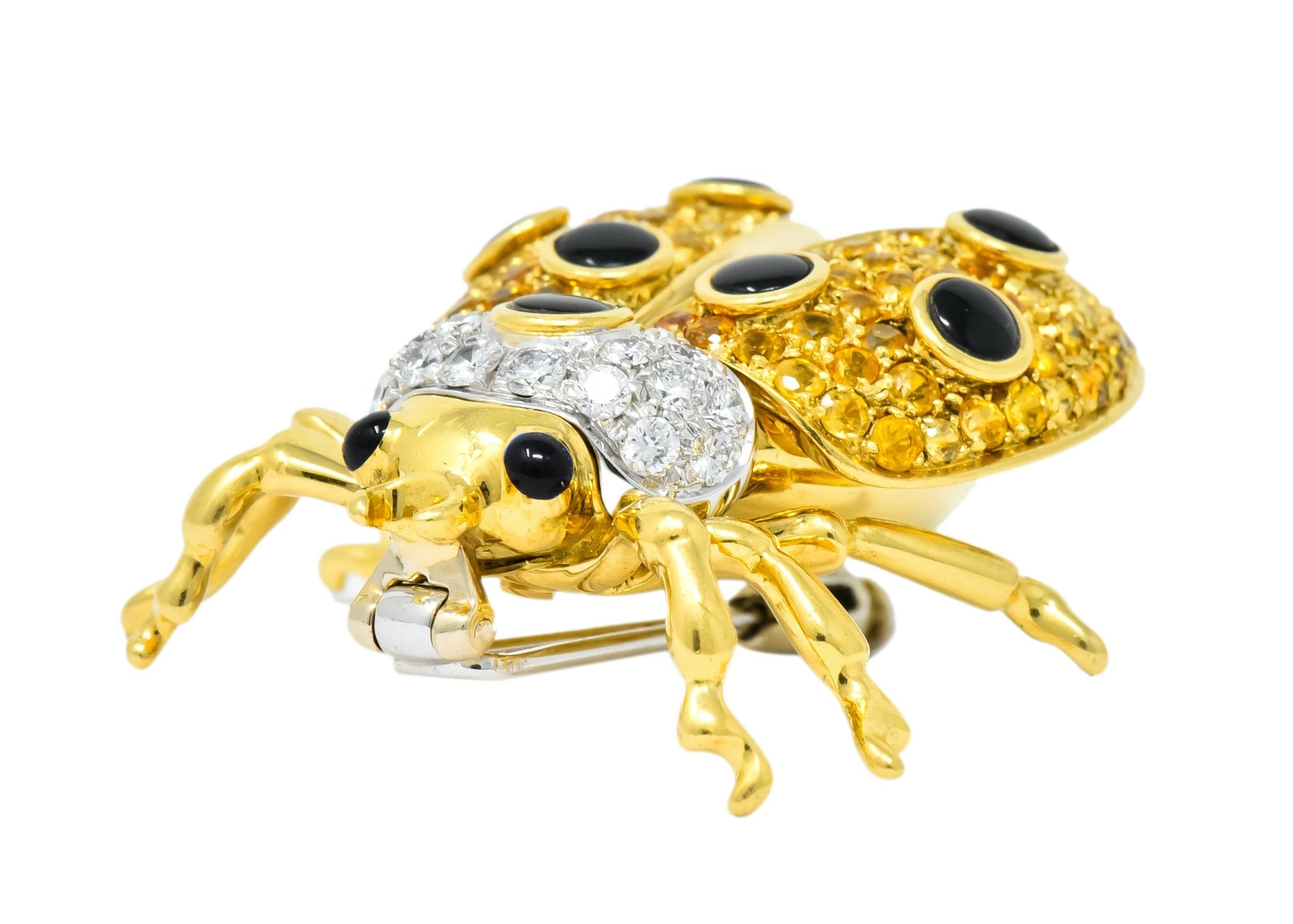 Garavelli 4.80 CTW Yellow Sapphire Diamond Enamel 18 Karat Gold Ladybug Brooch - Wilson's Estate Jewelry