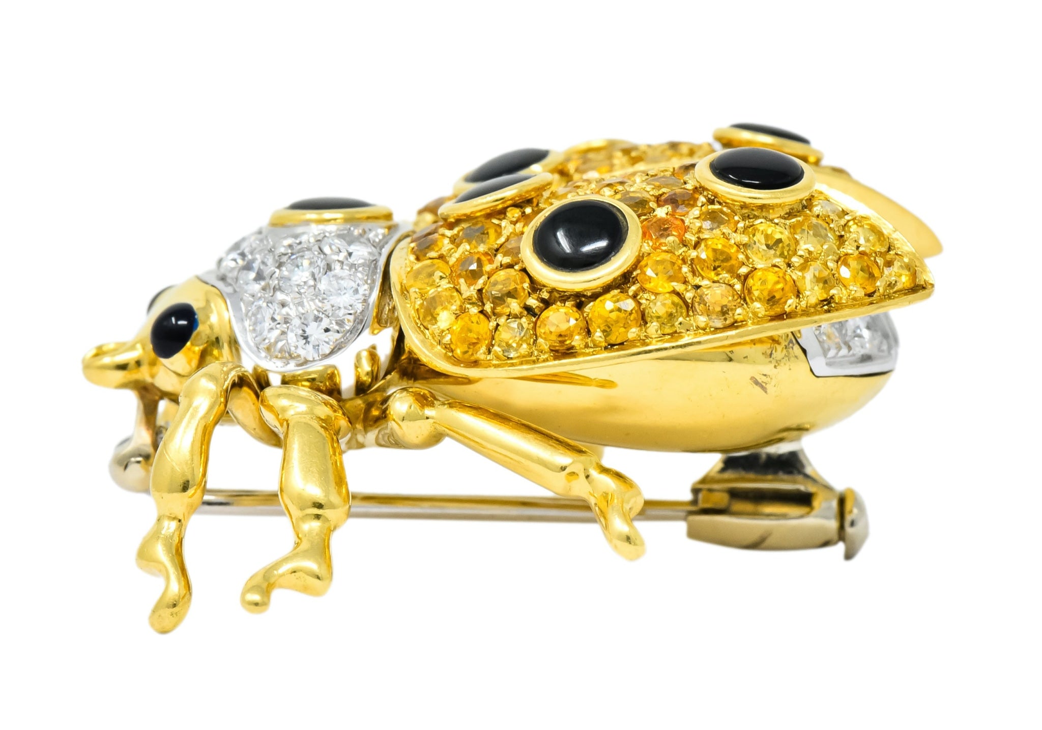 Garavelli 4.80 CTW Yellow Sapphire Diamond Enamel 18 Karat Gold Ladybug Brooch - Wilson's Estate Jewelry