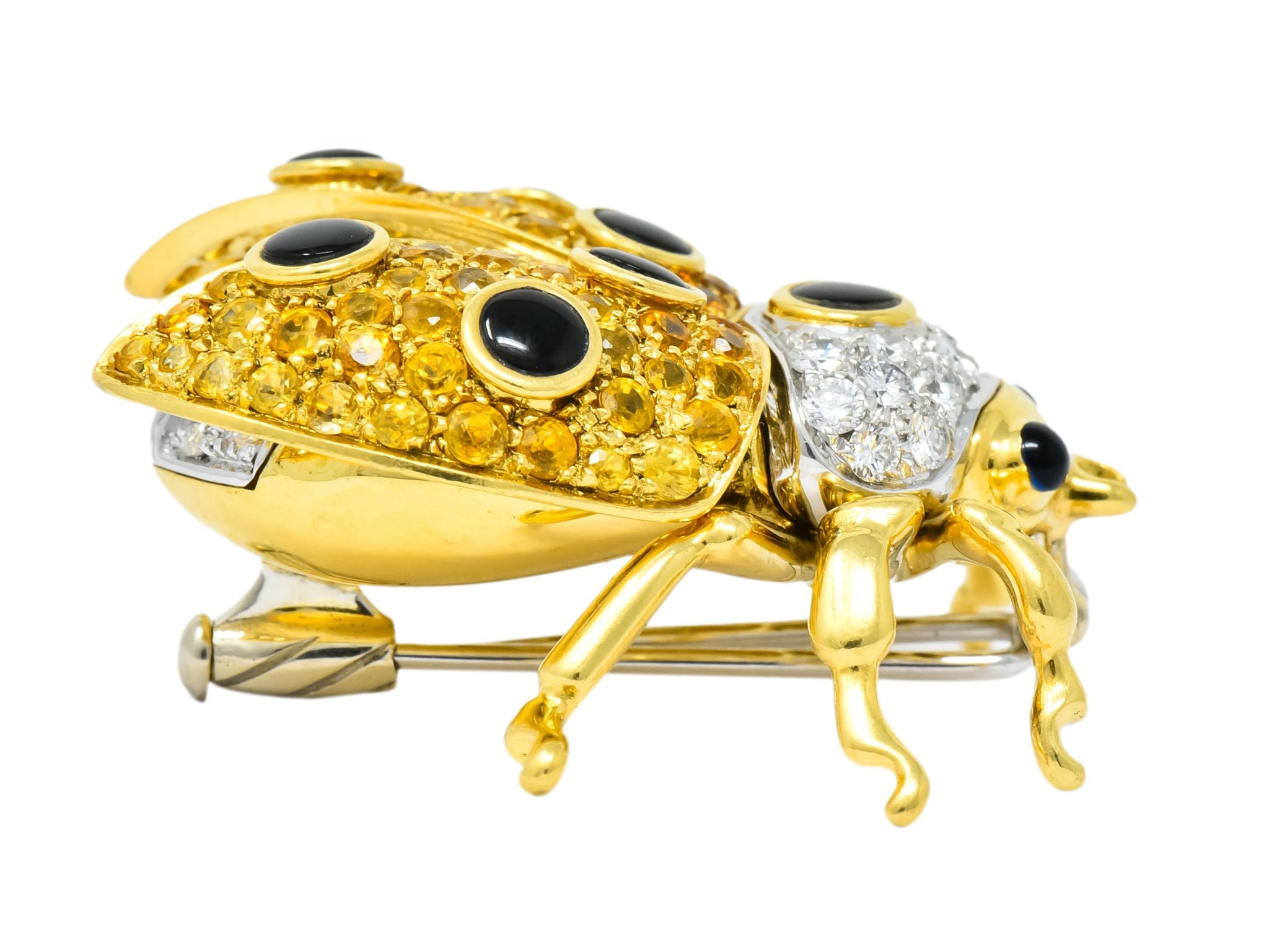 Garavelli 4.80 CTW Yellow Sapphire Diamond Enamel 18 Karat Gold Ladybug Brooch - Wilson's Estate Jewelry