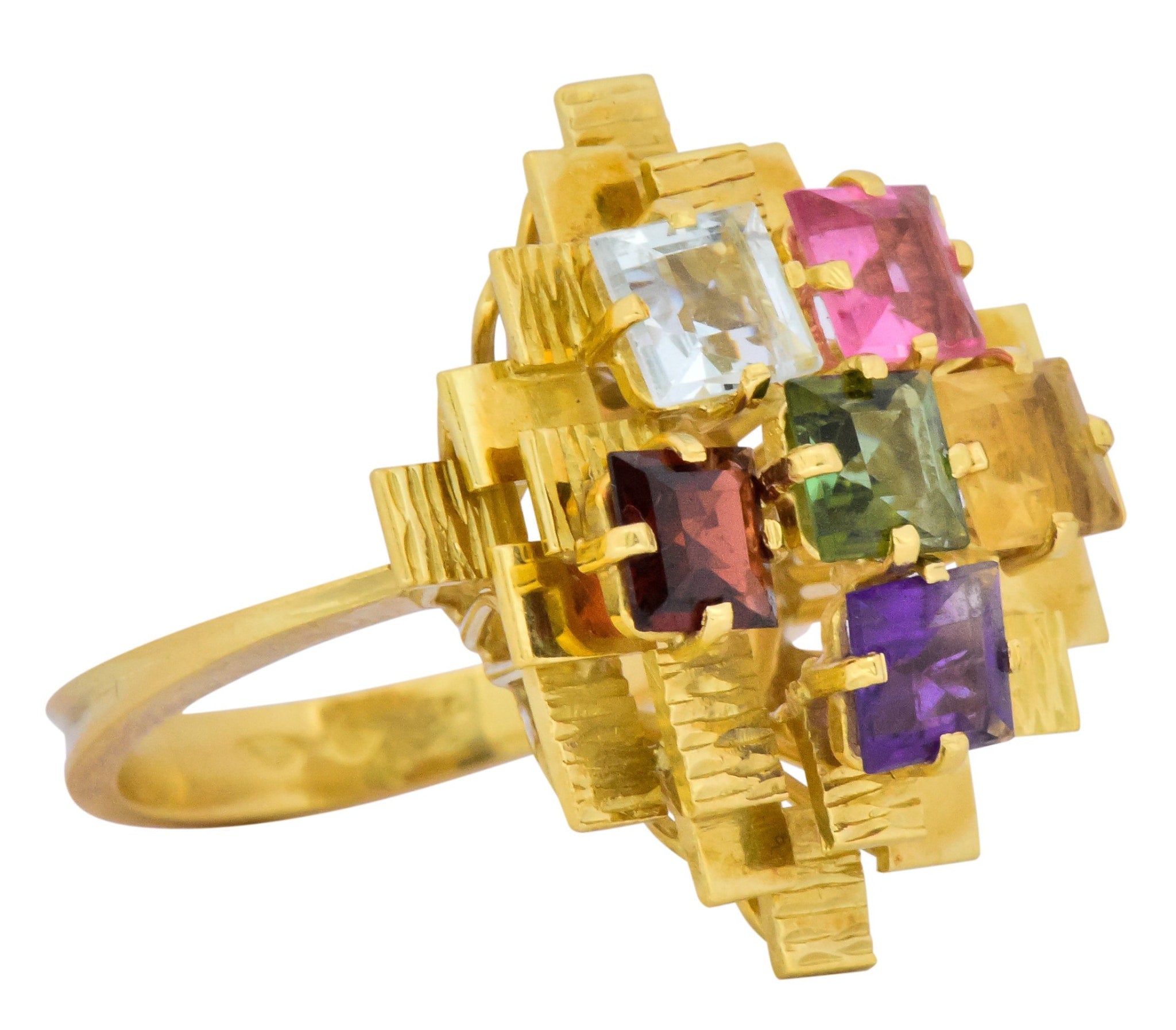 H. Stern 4.35 CTW Multi-Gem Tourmaline Amethyst Citrine Garnet 18 Karat Gold Cocktail Ring Wilson's Estate Jewelry