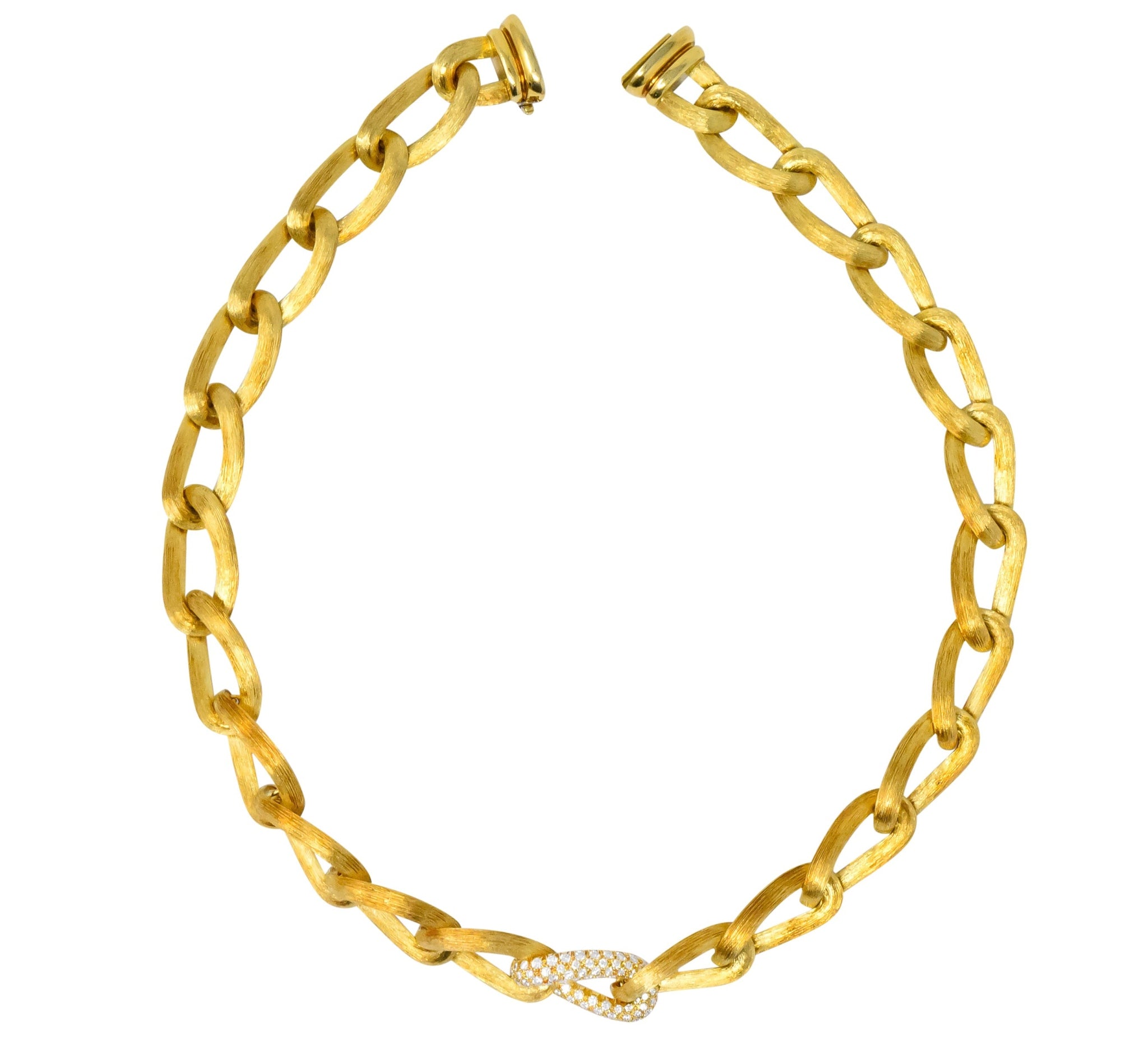 Henry Dunay Retro 2.15 CTW Diamond 18 Karat Brushed Gold pavA Sabi Necklace - Wilson's Estate Jewelry