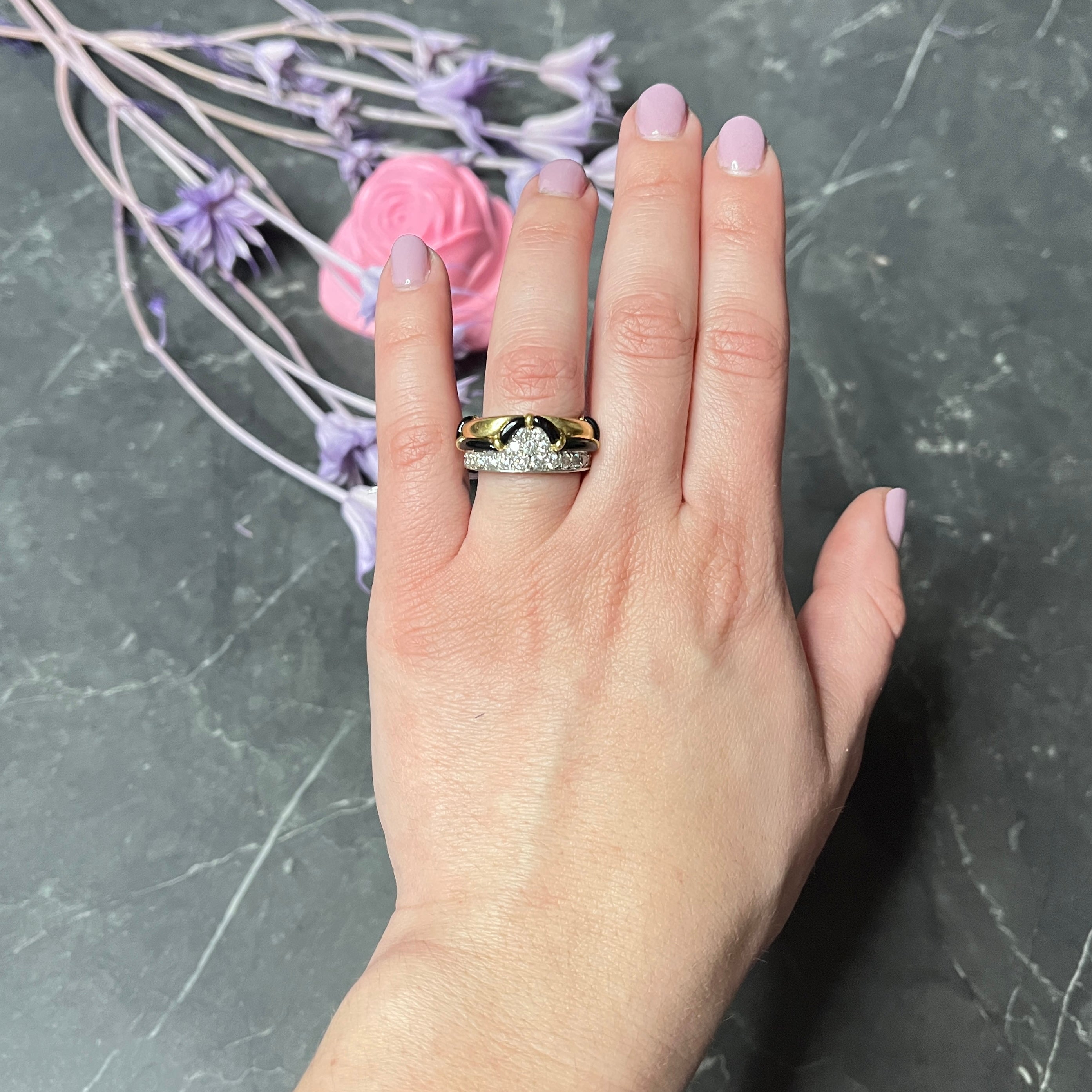 H. Stern Onyx 0.75 CTW Diamond 18 Karat Two-Tone Band Ring Wilson's Estate Jewelry