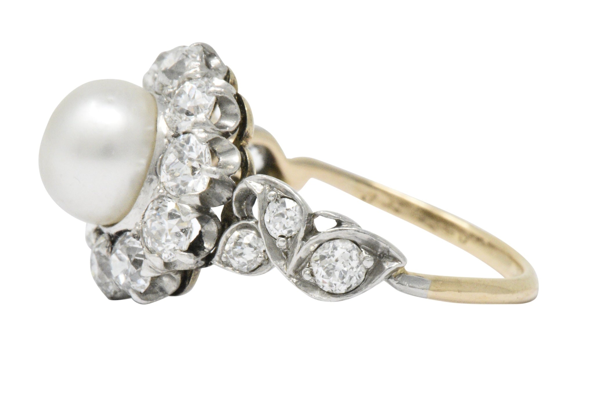 J.E. Caldwell Edwardian 1.50 CTW Natural Pearl Diamond Platinum-Topped 14 Karat Gold Ring Wilson's Estate Jewelry