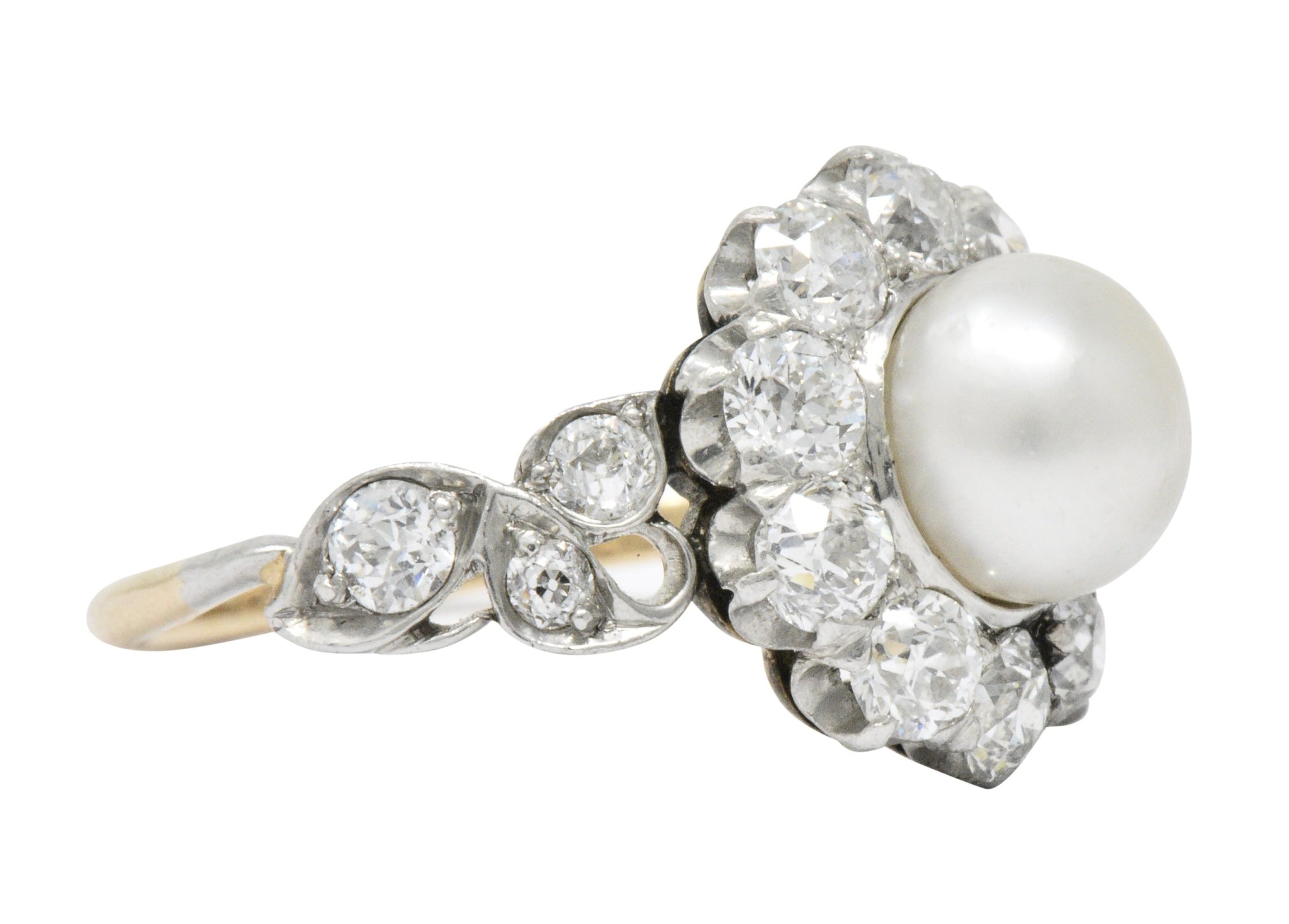 J.E. Caldwell Edwardian 1.50 CTW Natural Pearl Diamond Platinum-Topped 14 Karat Gold Ring Wilson's Estate Jewelry