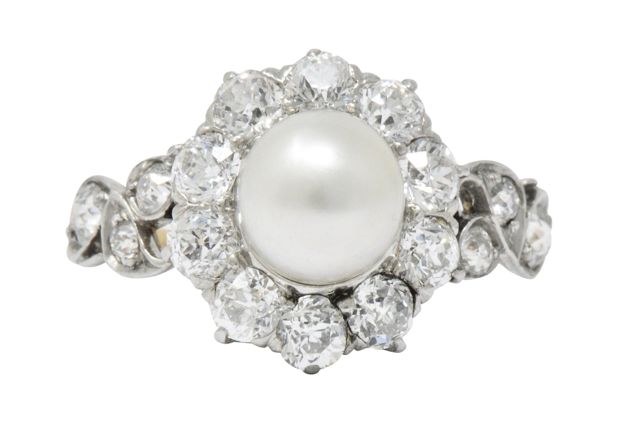 J.E. Caldwell Edwardian 1.50 CTW Natural Pearl Diamond Platinum-Topped 14 Karat Gold Ring Wilson's Estate Jewelry