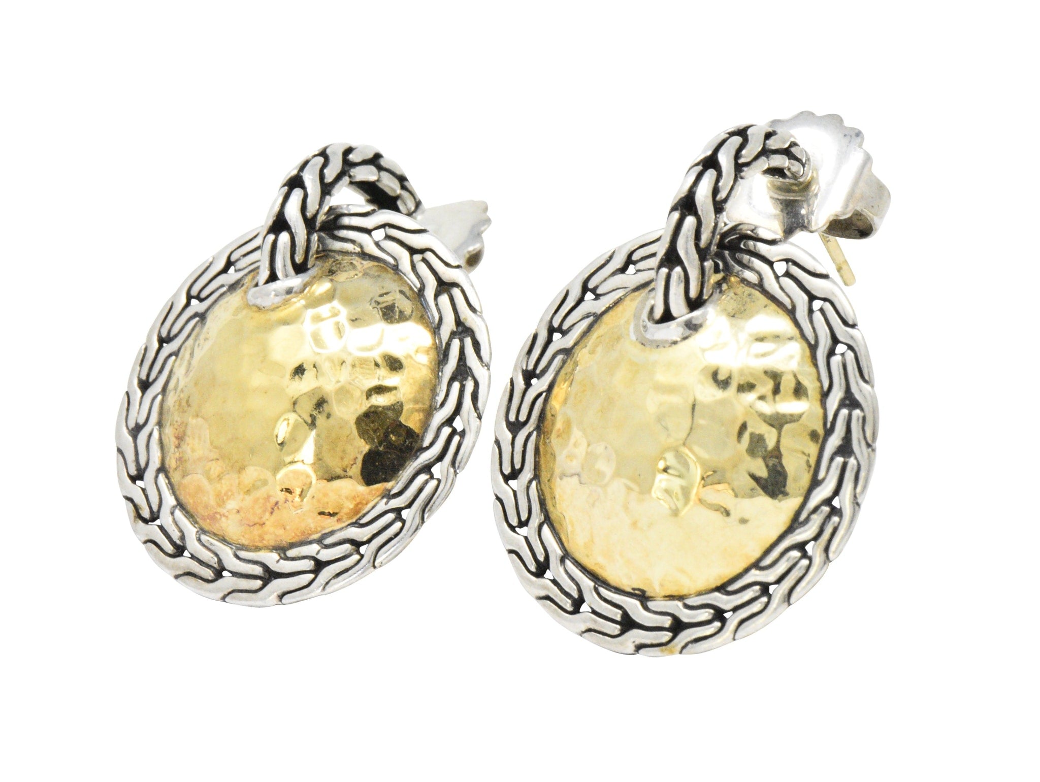 John Hardy Sterling Silver 22 Karat Gold Classic Chain Drop Earrings Wilson's Estate Jewelry