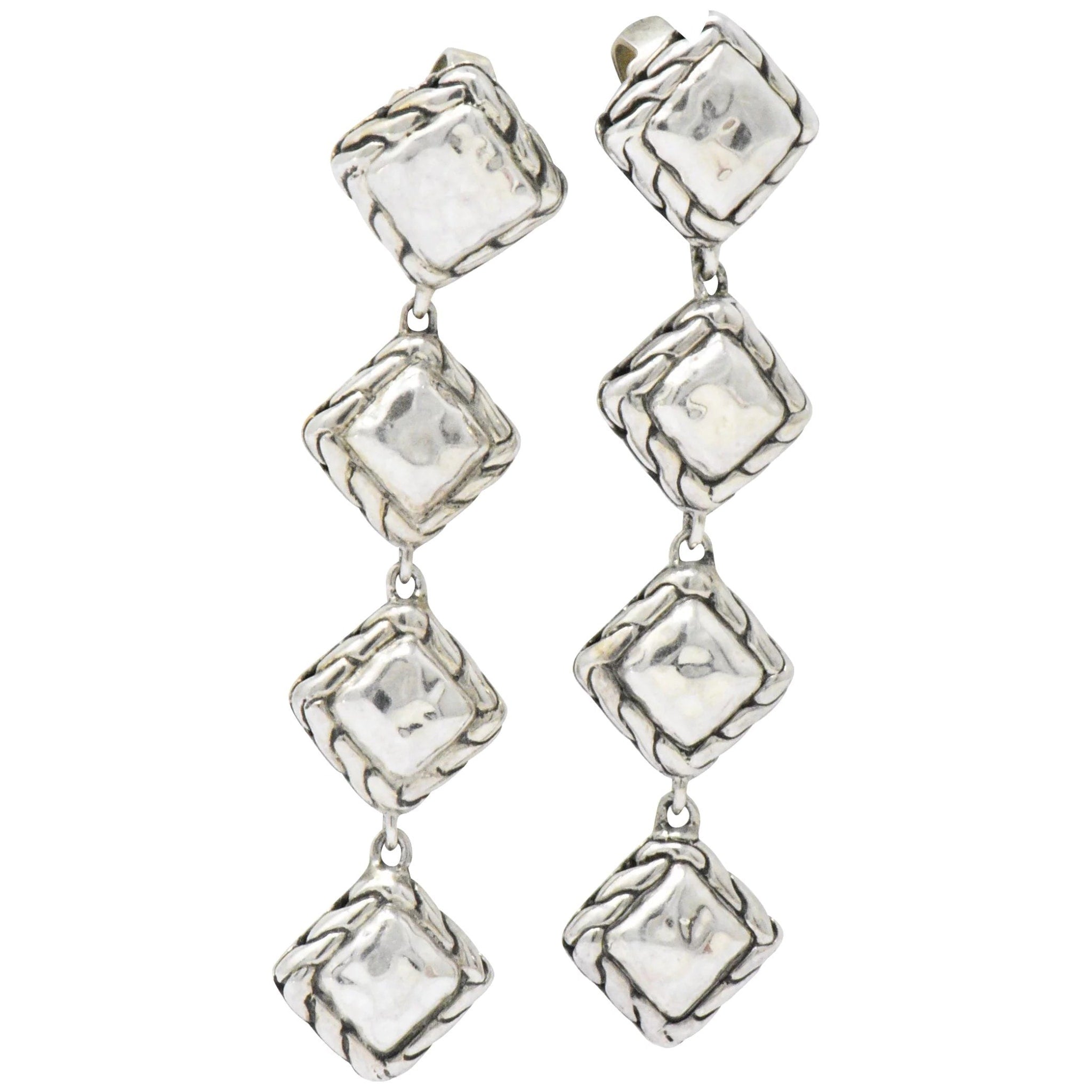 We- 1886 John Hardy Sterling Silver Classic Chain Sugarloaf Drop Earrings Wilson's Estate Jewelry