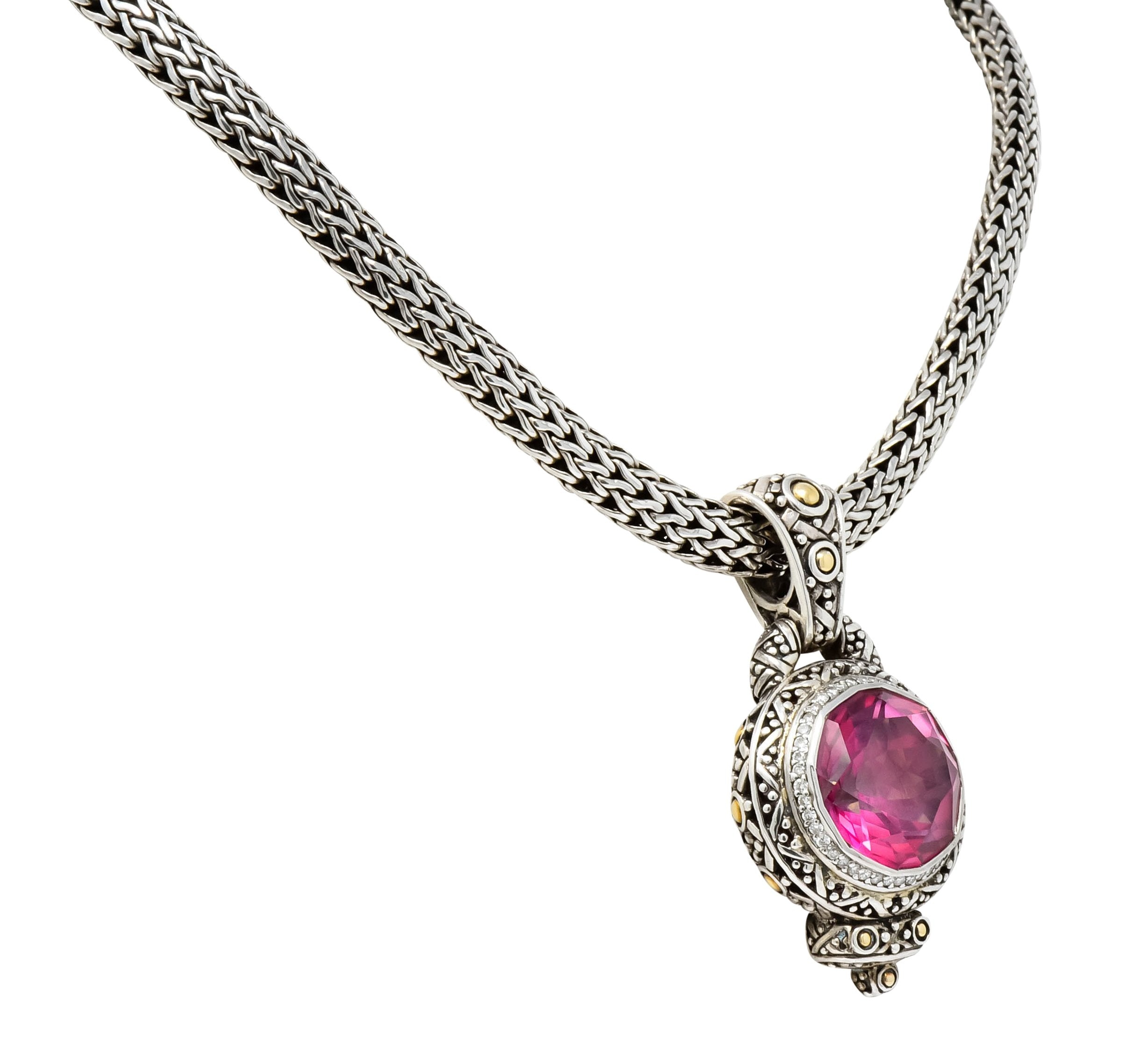 John Hardy Pink Topaz Sterling Silver 18 Karat Gold Batu Sari Naga Pendant Necklace - Wilson's Estate Jewelry