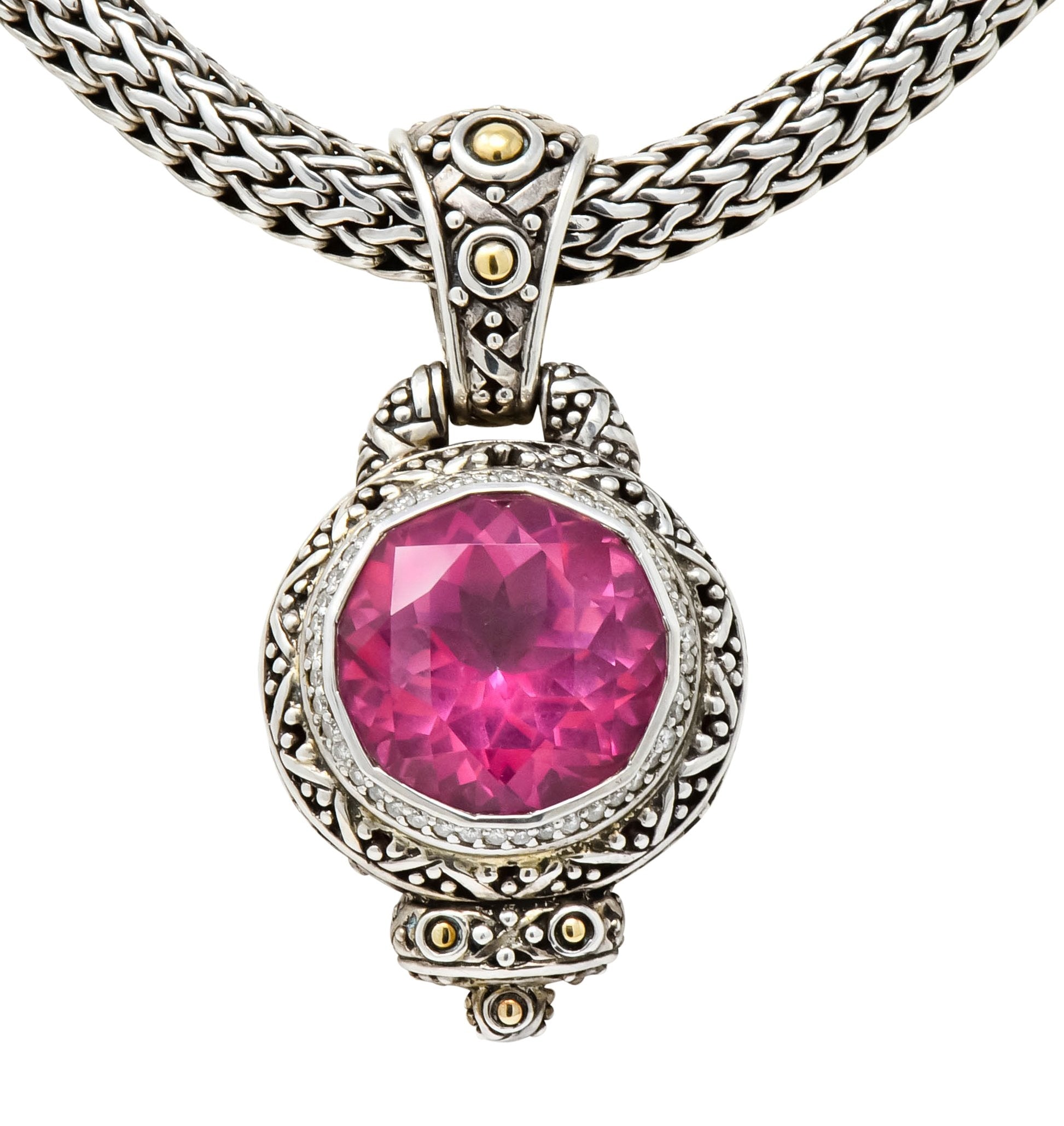 John Hardy Pink Topaz Sterling Silver 18 Karat Gold Batu Sari Naga Pendant Necklace - Wilson's Estate Jewelry