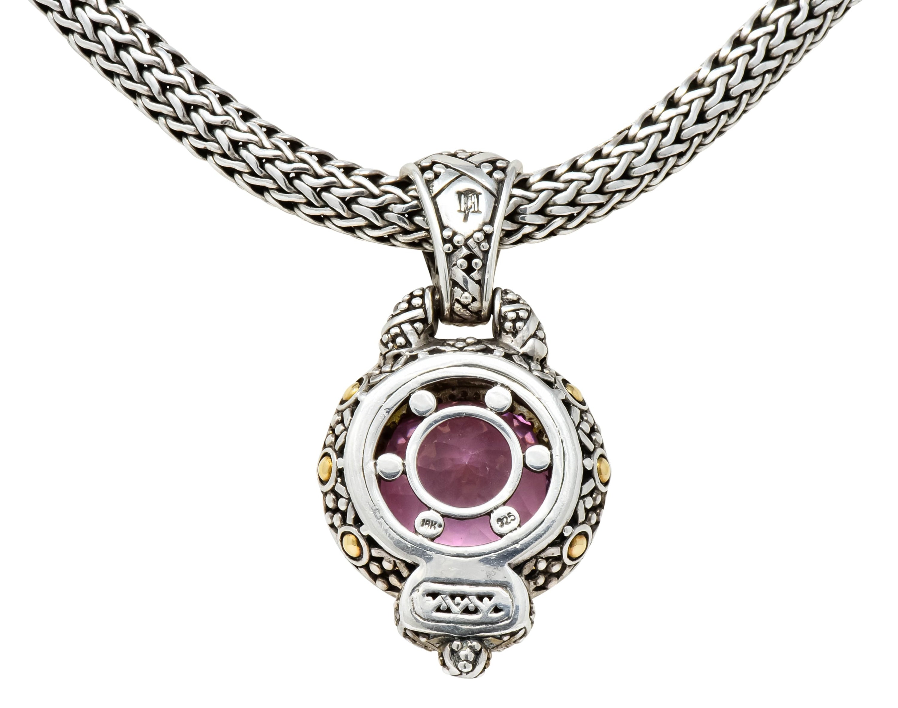 John Hardy Pink Topaz Sterling Silver 18 Karat Gold Batu Sari Naga Pendant Necklace - Wilson's Estate Jewelry