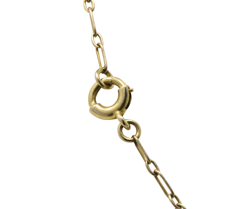 Krementz Art Nouveau Sapphire Enamel Pearl 14 Karat Gold Swag Necklace Wilson's Estate Jewelry