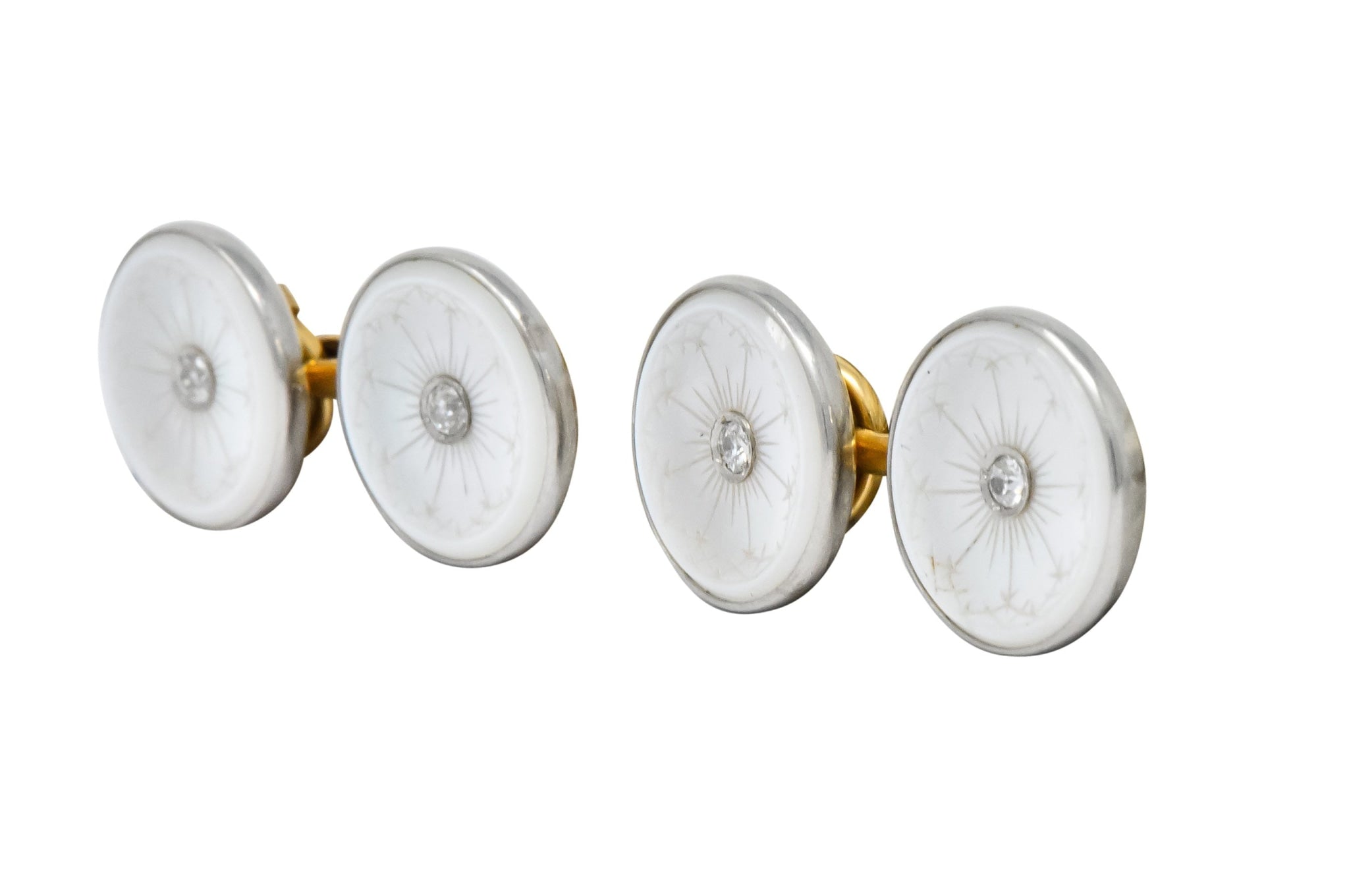 Larter & Sons Art Deco Mother of Pearl Diamond 14 Karat Gold Men's Cufflinks - Wilson's Estate Jewelry